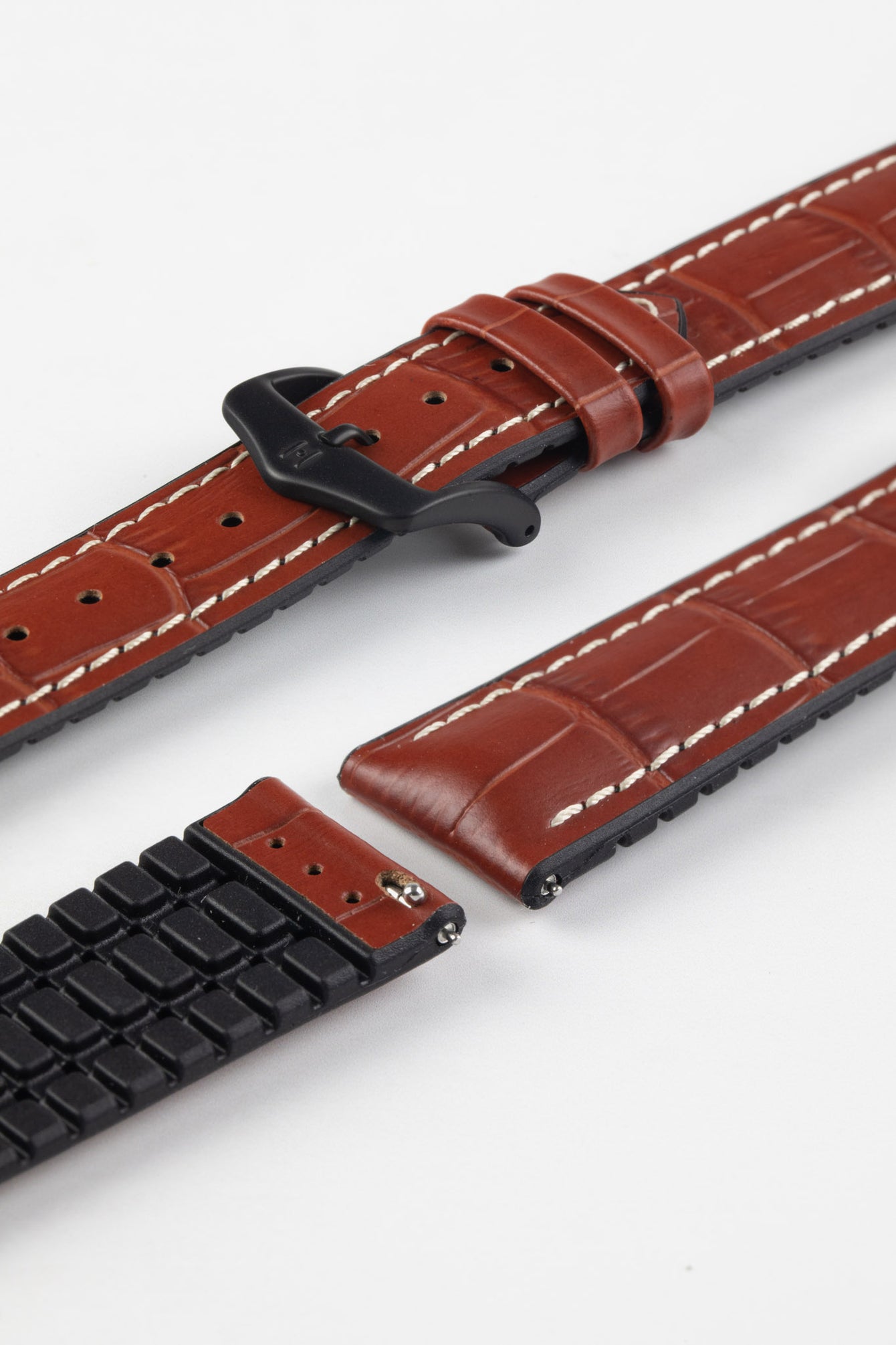 Hirsch GEORGE Alligator Embossed Performance Watch Strap in GOLD BROWN