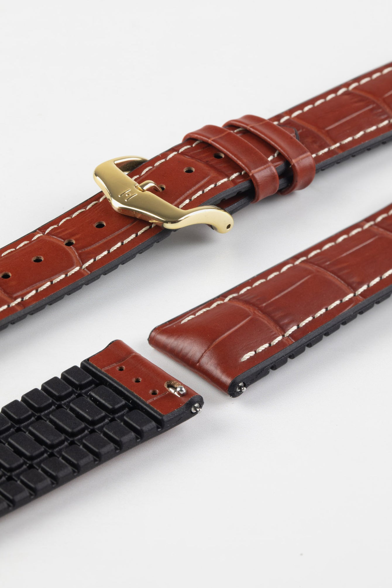 Hirsch GEORGE Alligator Embossed Performance Watch Strap in GOLD BROWN