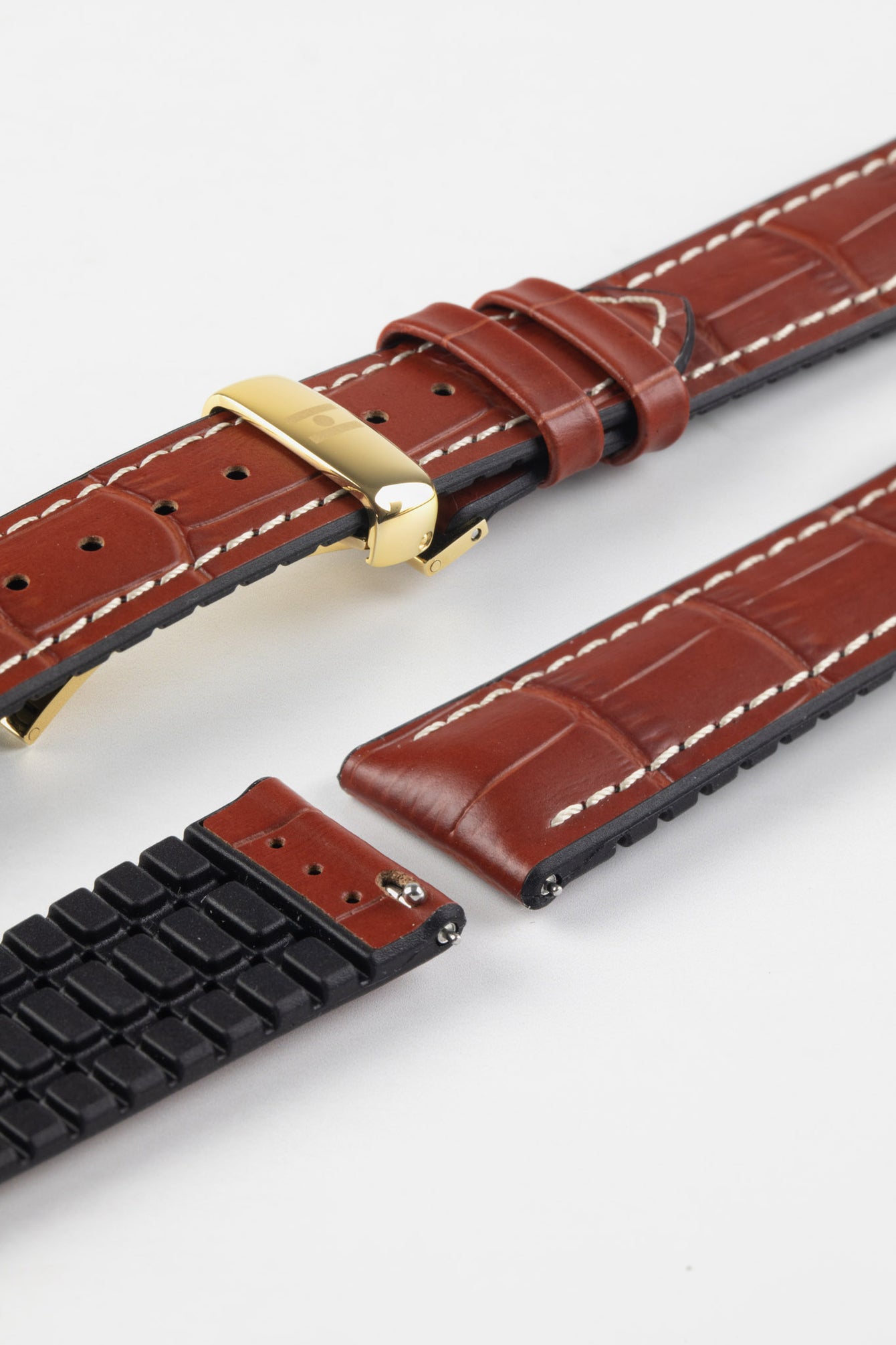 Hirsch GEORGE Alligator Embossed Performance Watch Strap in GOLD BROWN