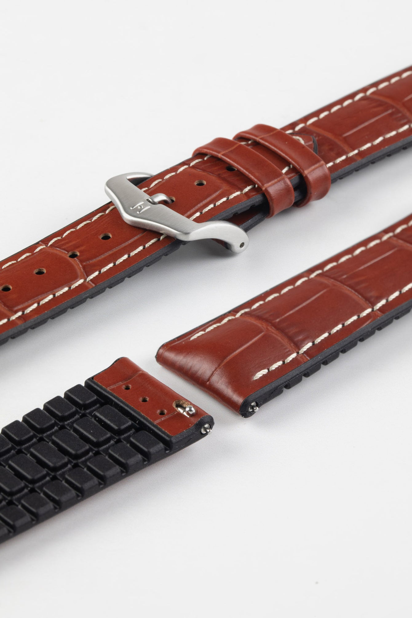 Hirsch GEORGE Alligator Embossed Performance Watch Strap in GOLD BROWN