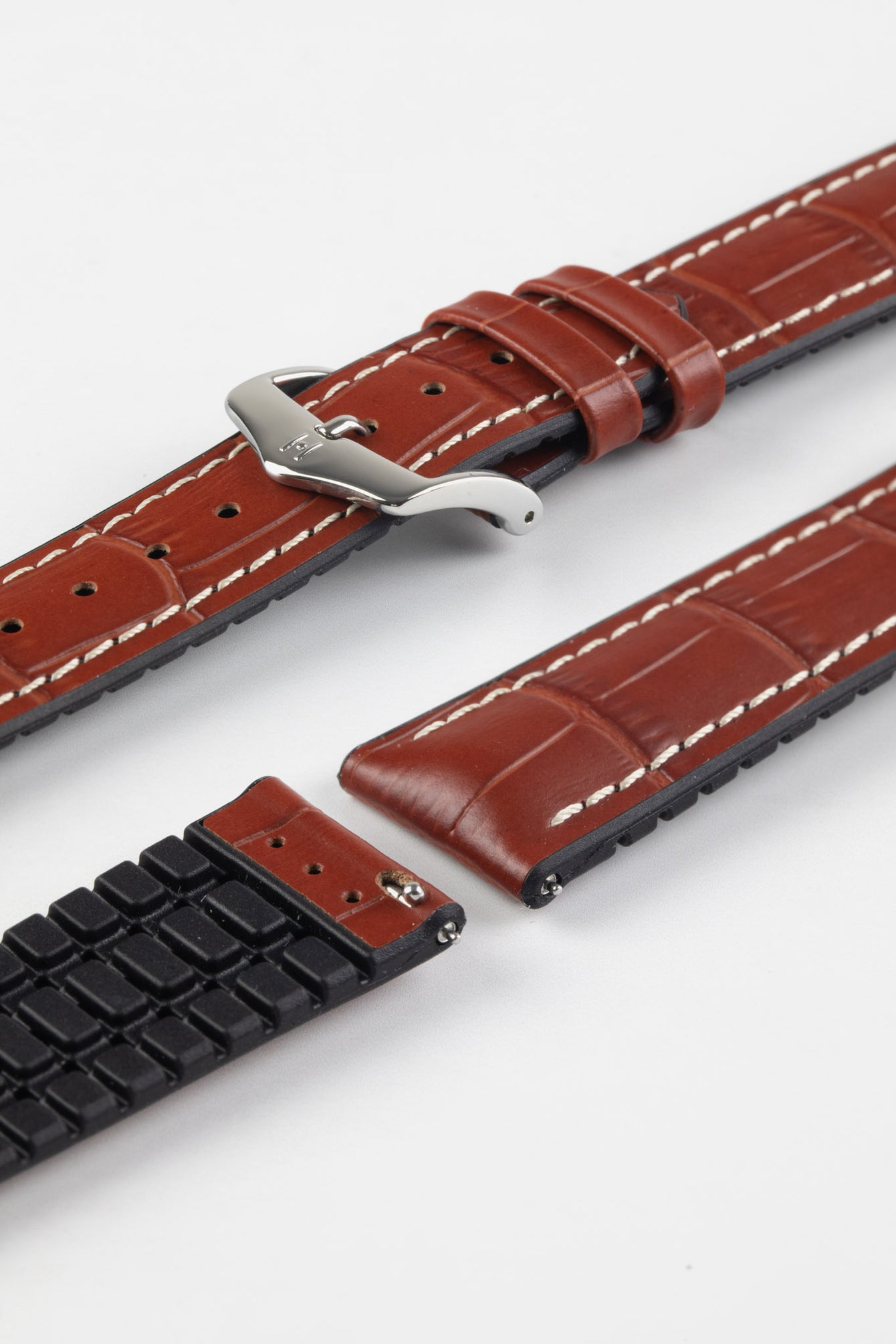 Hirsch GEORGE Alligator Embossed Performance Watch Strap in GOLD BROWN