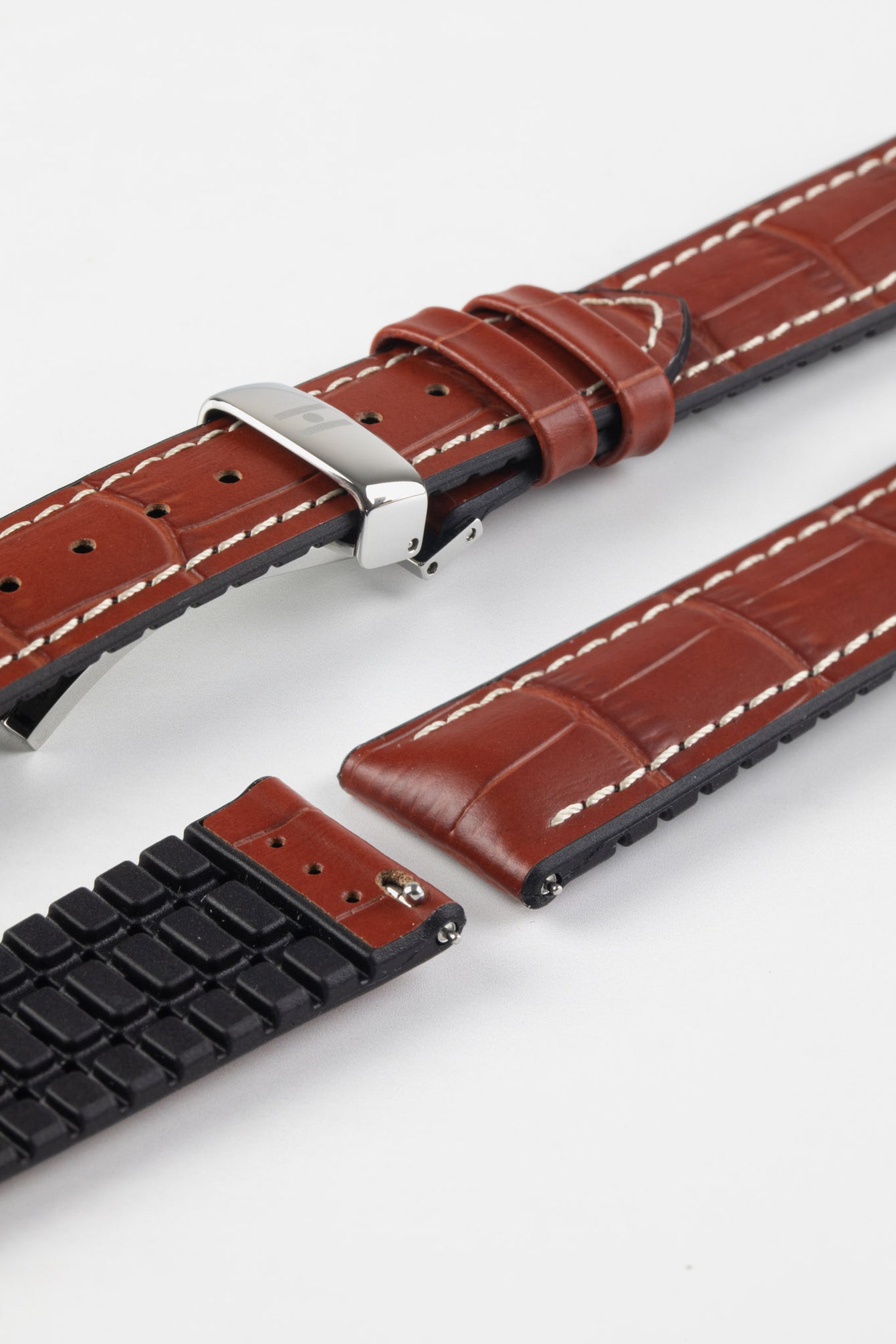 Hirsch GEORGE Alligator Embossed Performance Watch Strap in GOLD BROWN