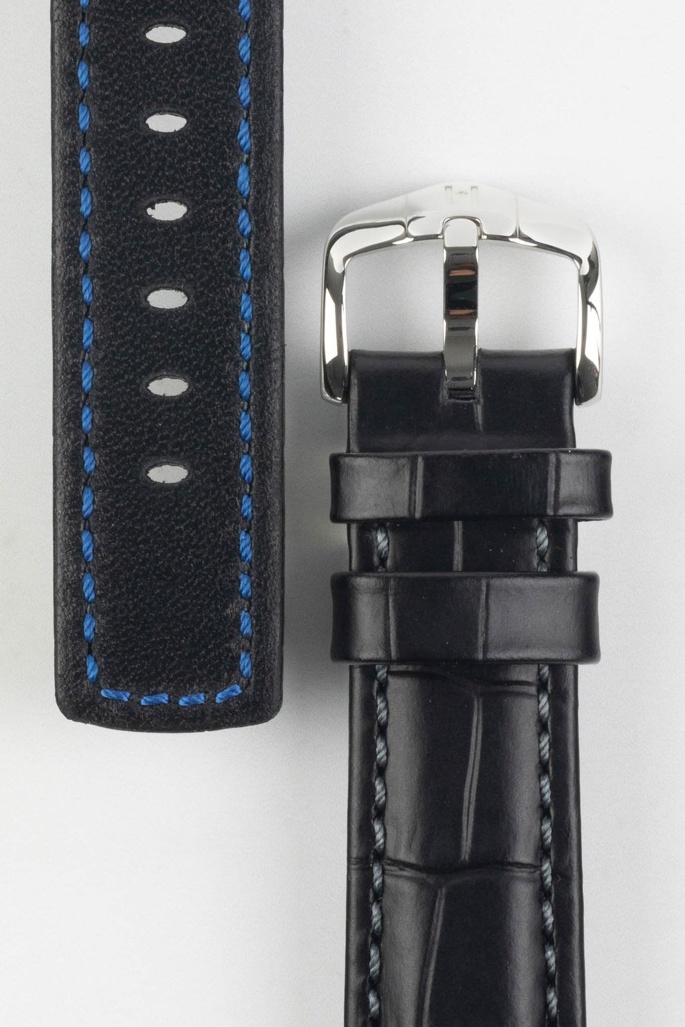 Hirsch GRAND DUKE Water-Resistant Alligator Embossed Sport Watch Strap in BLACK/BLACK