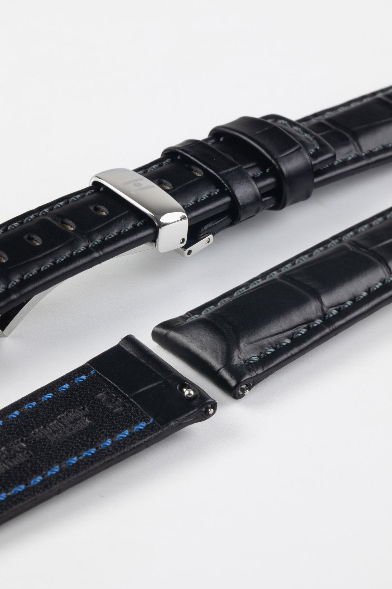 Hirsch GRAND DUKE Water-Resistant Alligator Embossed Sport Watch Strap in BLACK/BLACK