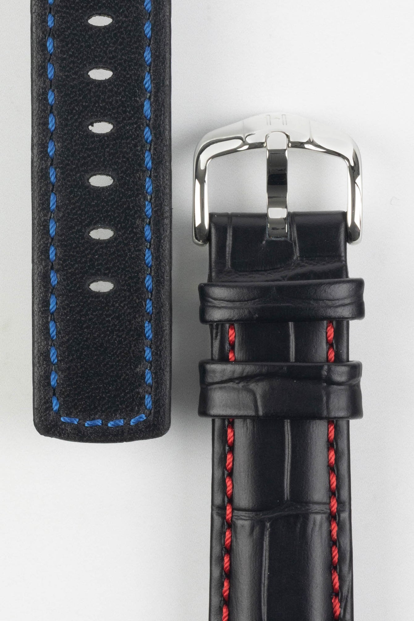 Hirsch GRAND DUKE Water-Resistant Alligator Embossed Sport Watch Strap in BLACK/RED