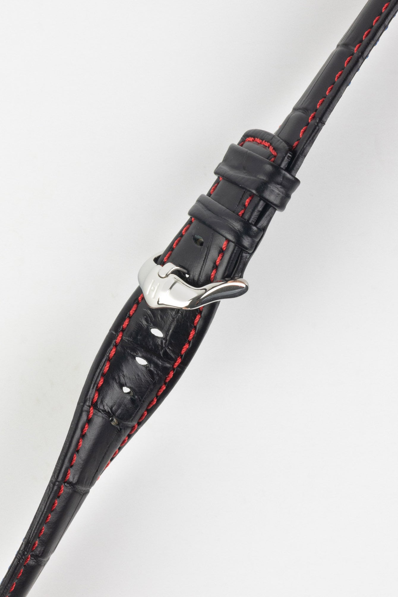 Hirsch GRAND DUKE Water-Resistant Alligator Embossed Sport Watch Strap in BLACK/RED