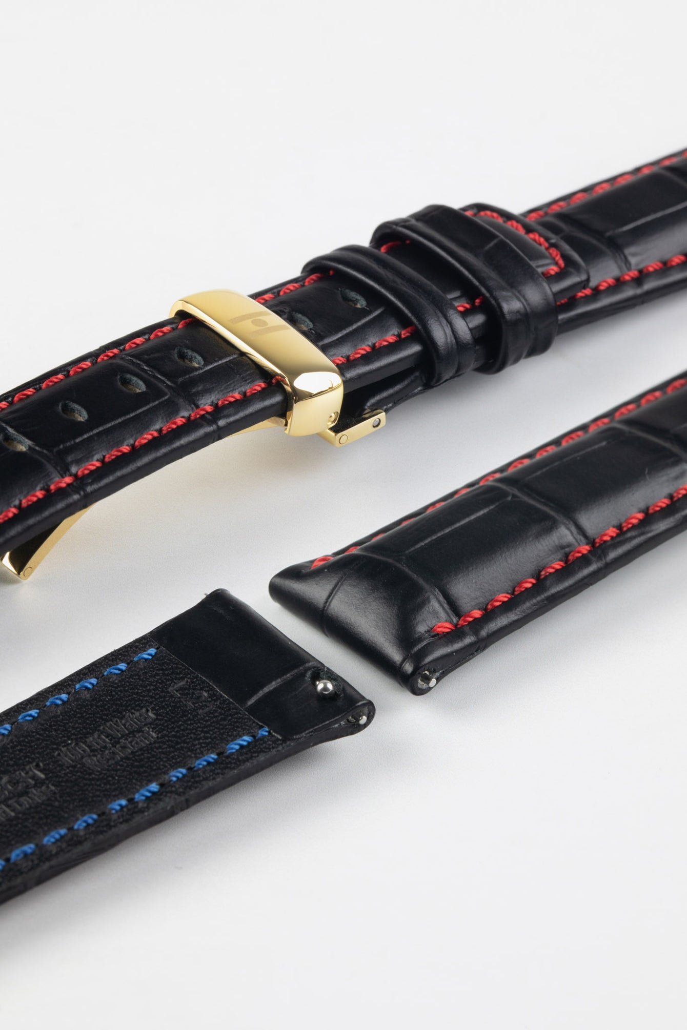 Hirsch GRAND DUKE Water-Resistant Alligator Embossed Sport Watch Strap in BLACK/RED