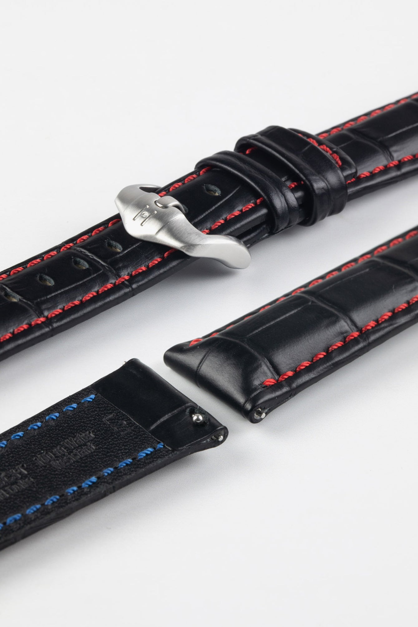 Hirsch GRAND DUKE Water-Resistant Alligator Embossed Sport Watch Strap in BLACK/RED