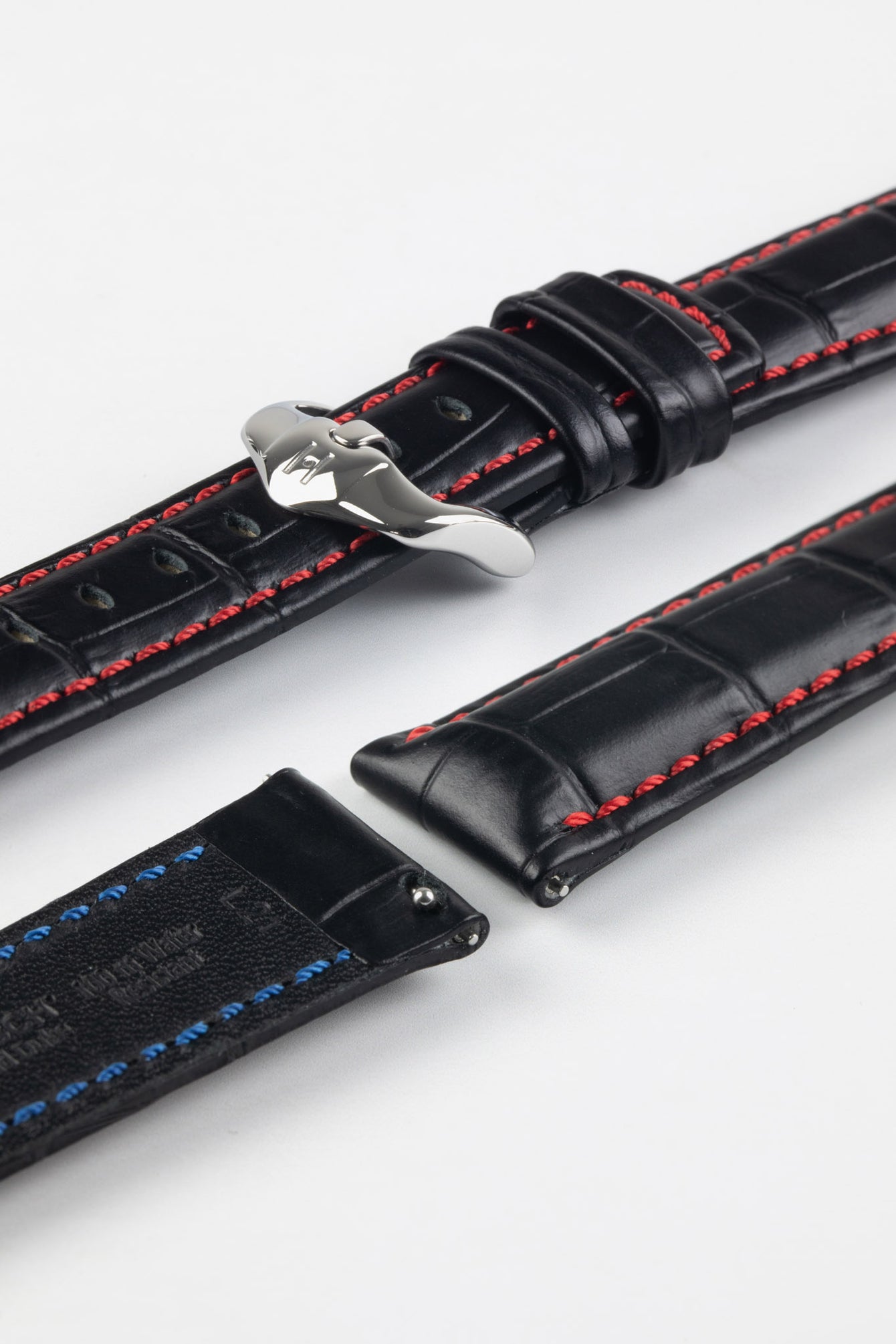 Hirsch GRAND DUKE Water-Resistant Alligator Embossed Sport Watch Strap in BLACK/RED