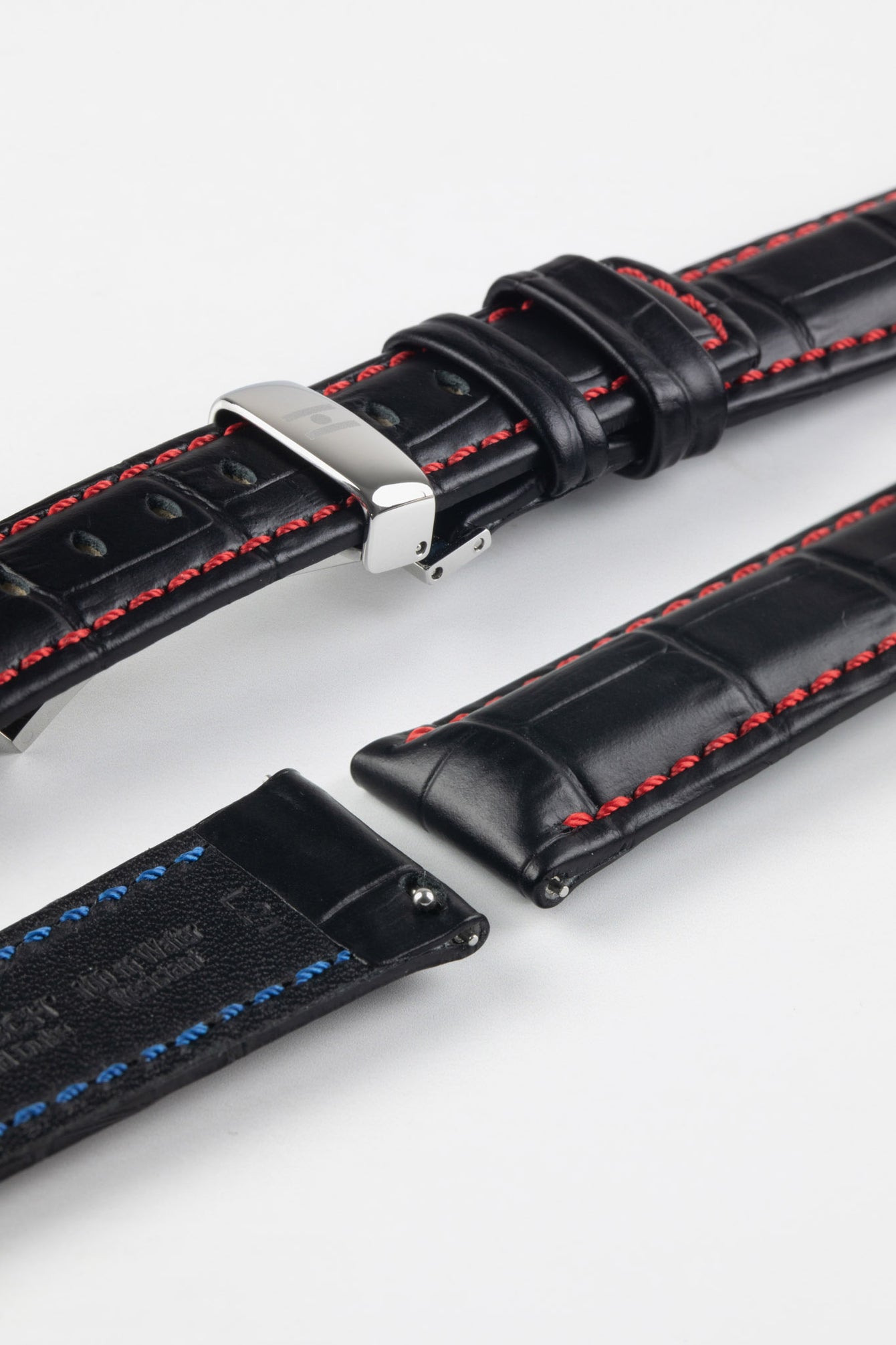 Hirsch GRAND DUKE Water-Resistant Alligator Embossed Sport Watch Strap in BLACK/RED