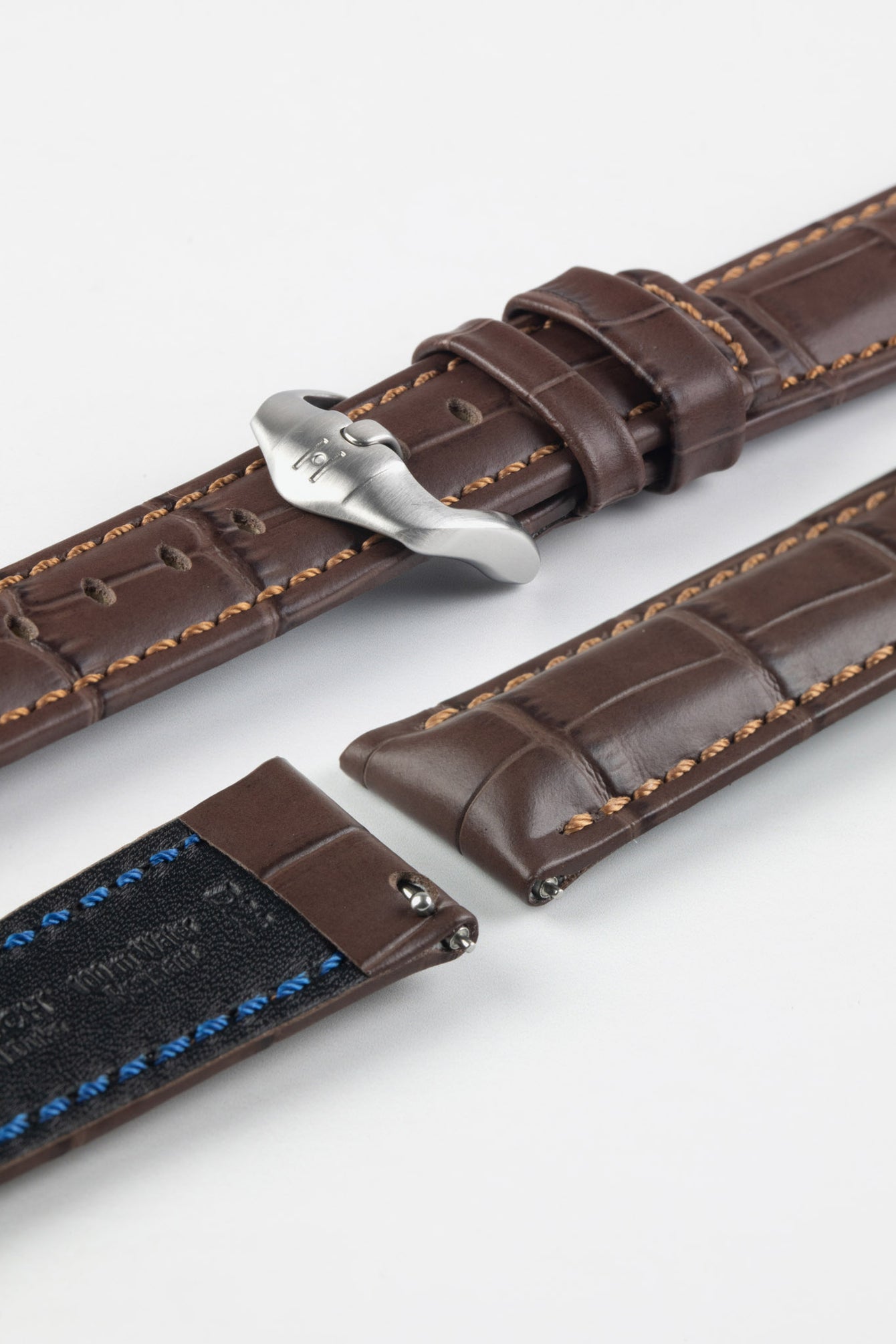 Hirsch GRAND DUKE Brown Water-Resistant Alligator Embossed Sport Watch Strap