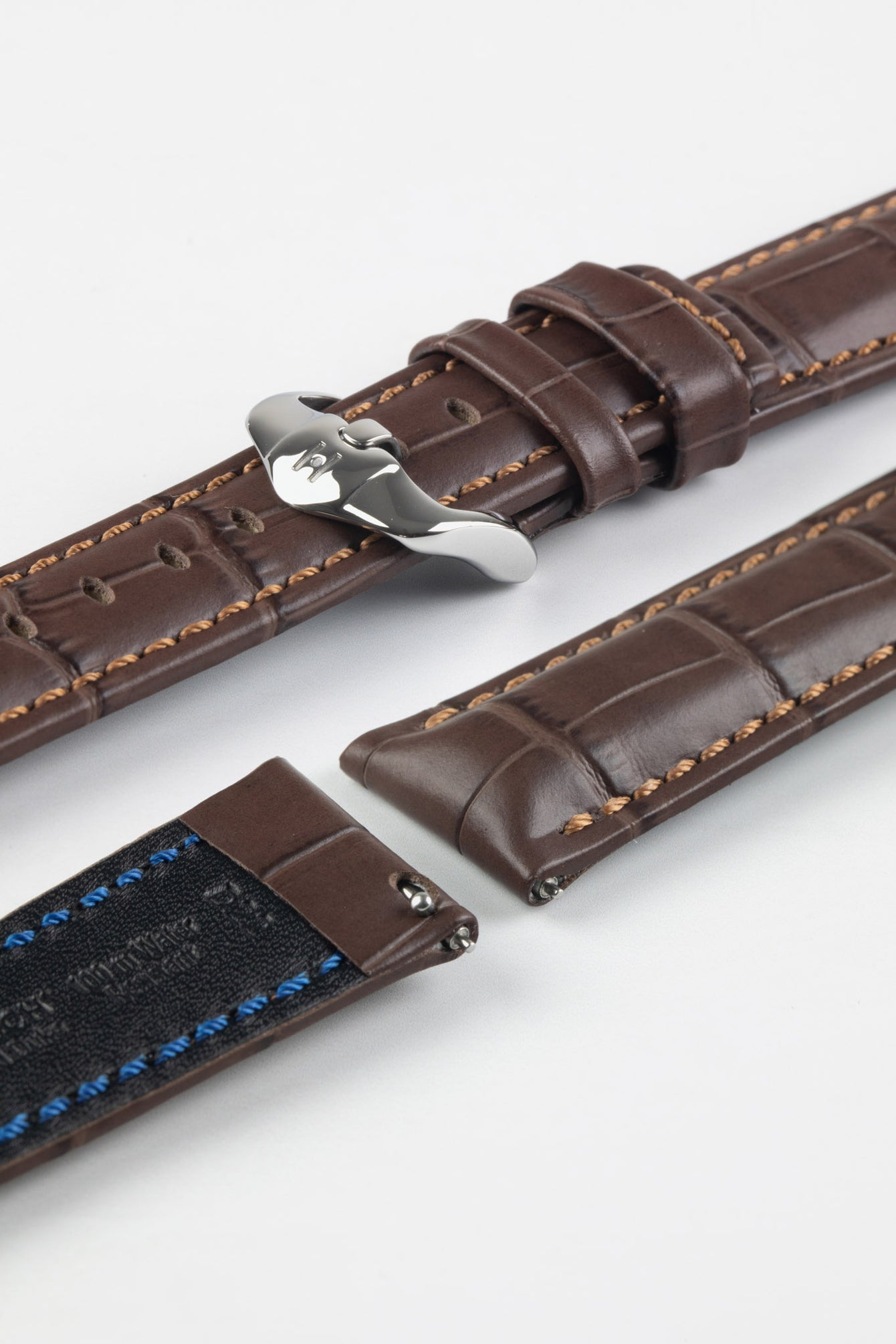 Hirsch GRAND DUKE Brown Water-Resistant Alligator Embossed Sport Watch Strap