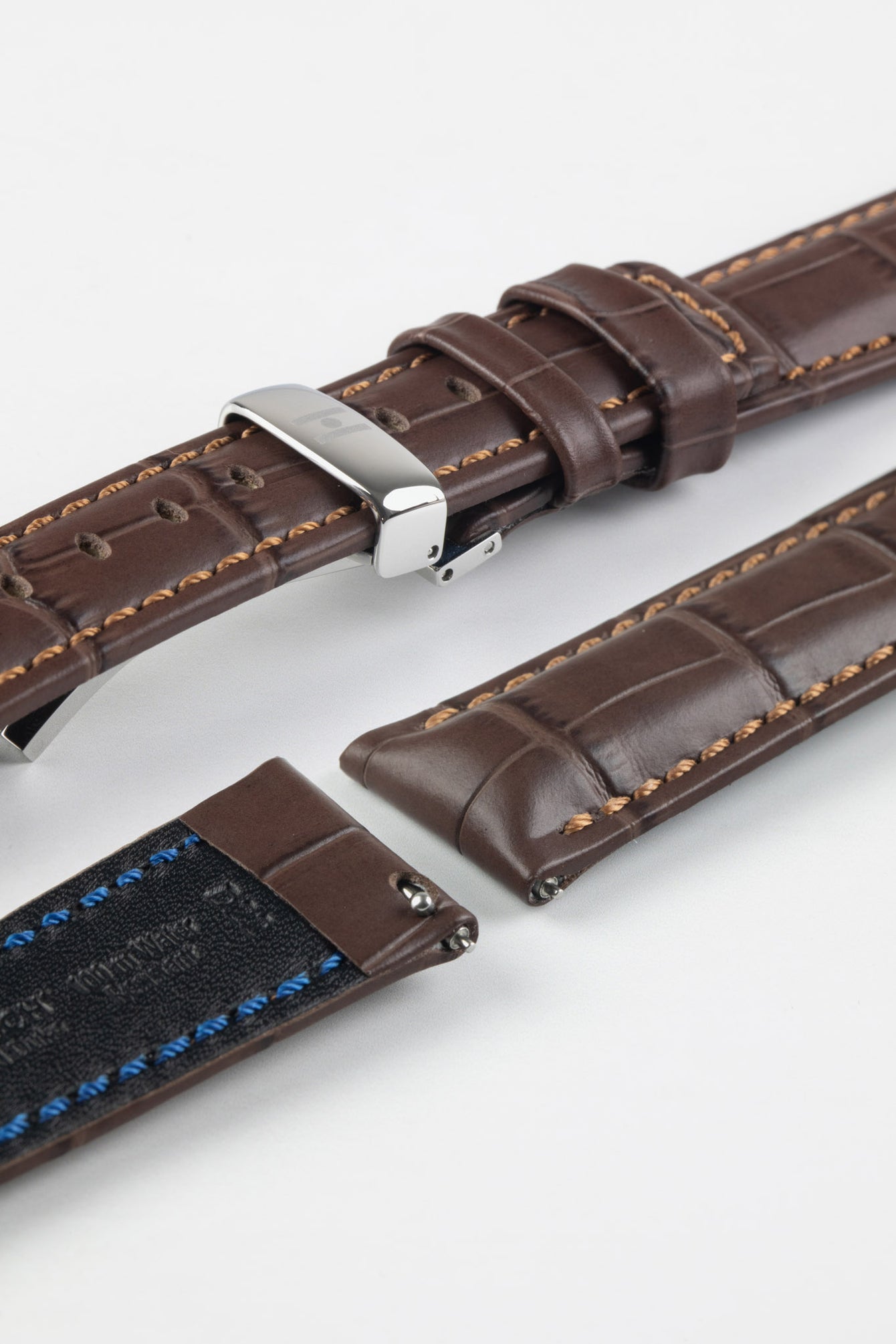 Hirsch GRAND DUKE Brown Water-Resistant Alligator Embossed Sport Watch Strap