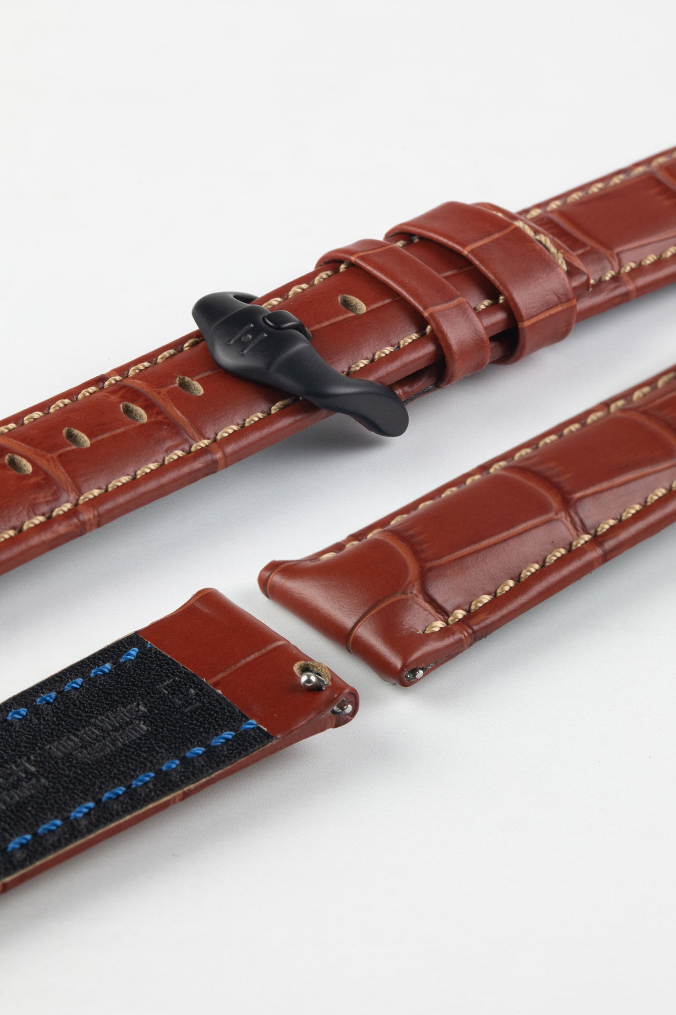 Hirsch GRAND DUKE Water-Resistant Alligator Embossed Sport Watch Strap in GOLD BROWN