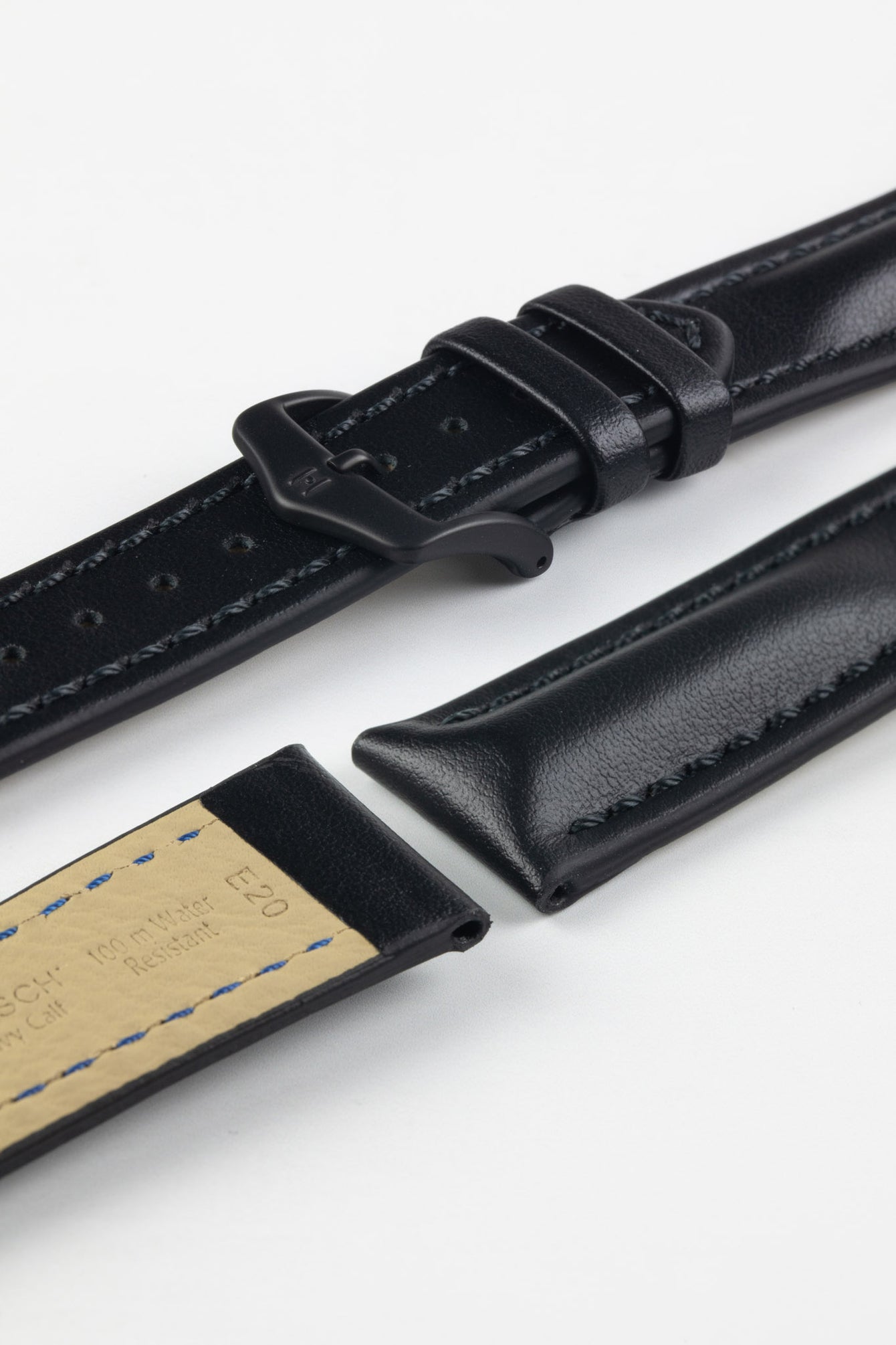 Hirsch HEAVY CALF Water-Resistant Calf Leather Watch Strap in BLACK/BLACK