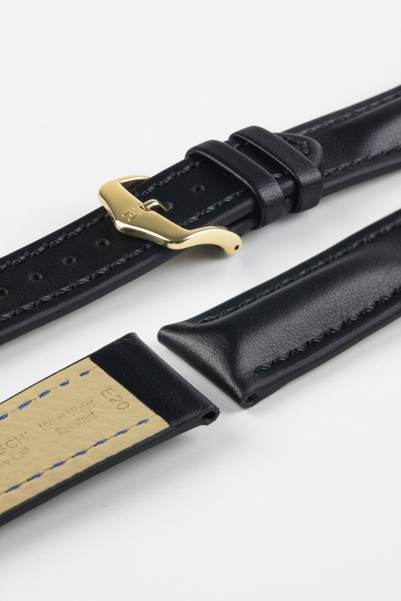 Hirsch HEAVY CALF Water-Resistant Calf Leather Watch Strap in BLACK/BLACK