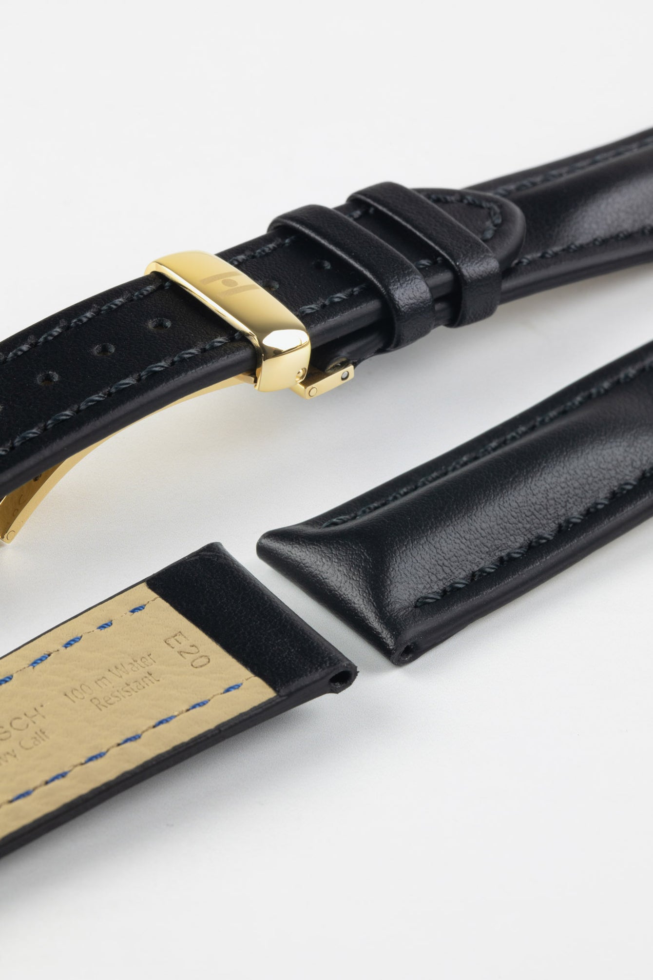 Hirsch HEAVY CALF Water-Resistant Calf Leather Watch Strap in BLACK/BLACK