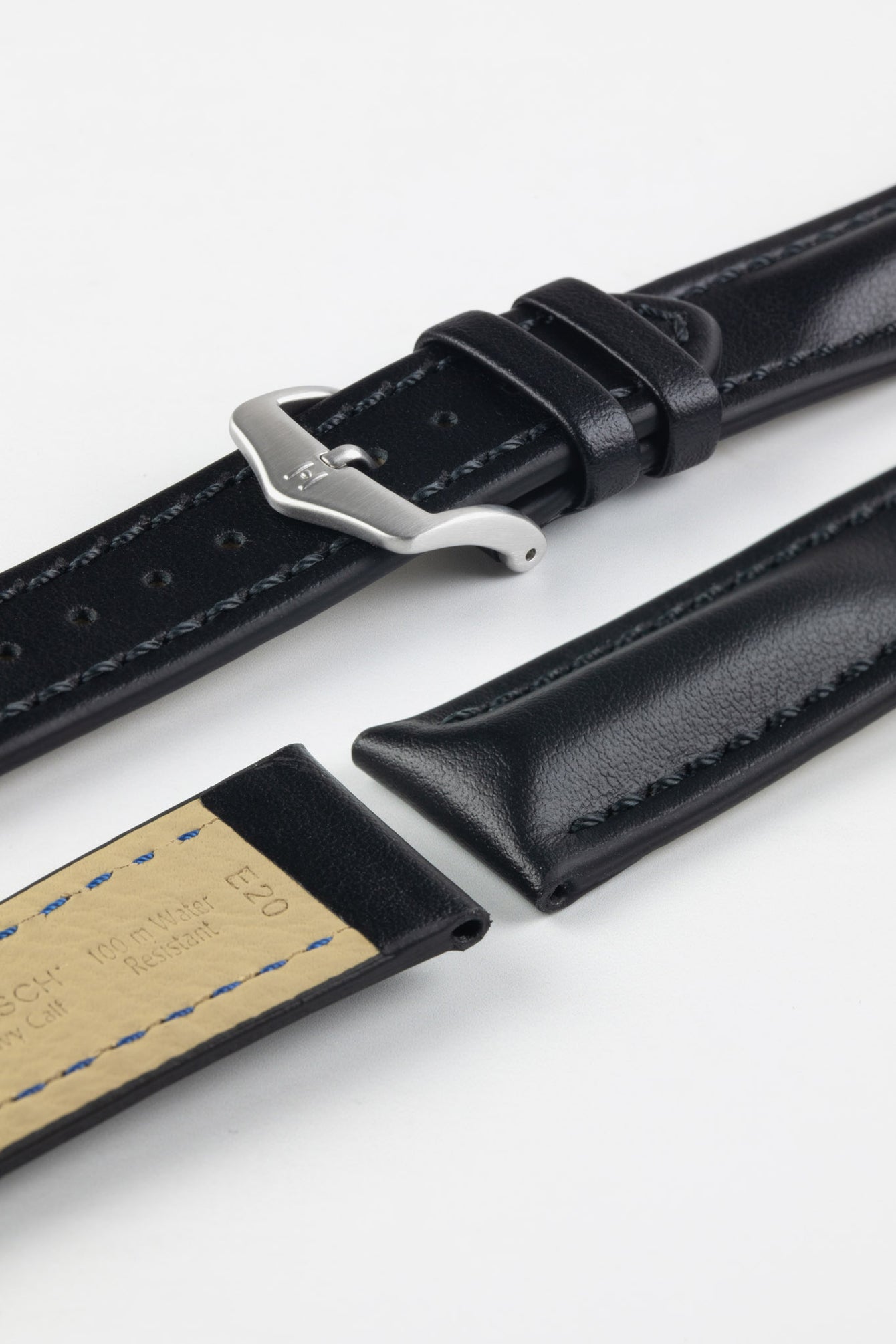 Hirsch HEAVY CALF Water-Resistant Calf Leather Watch Strap in BLACK/BLACK