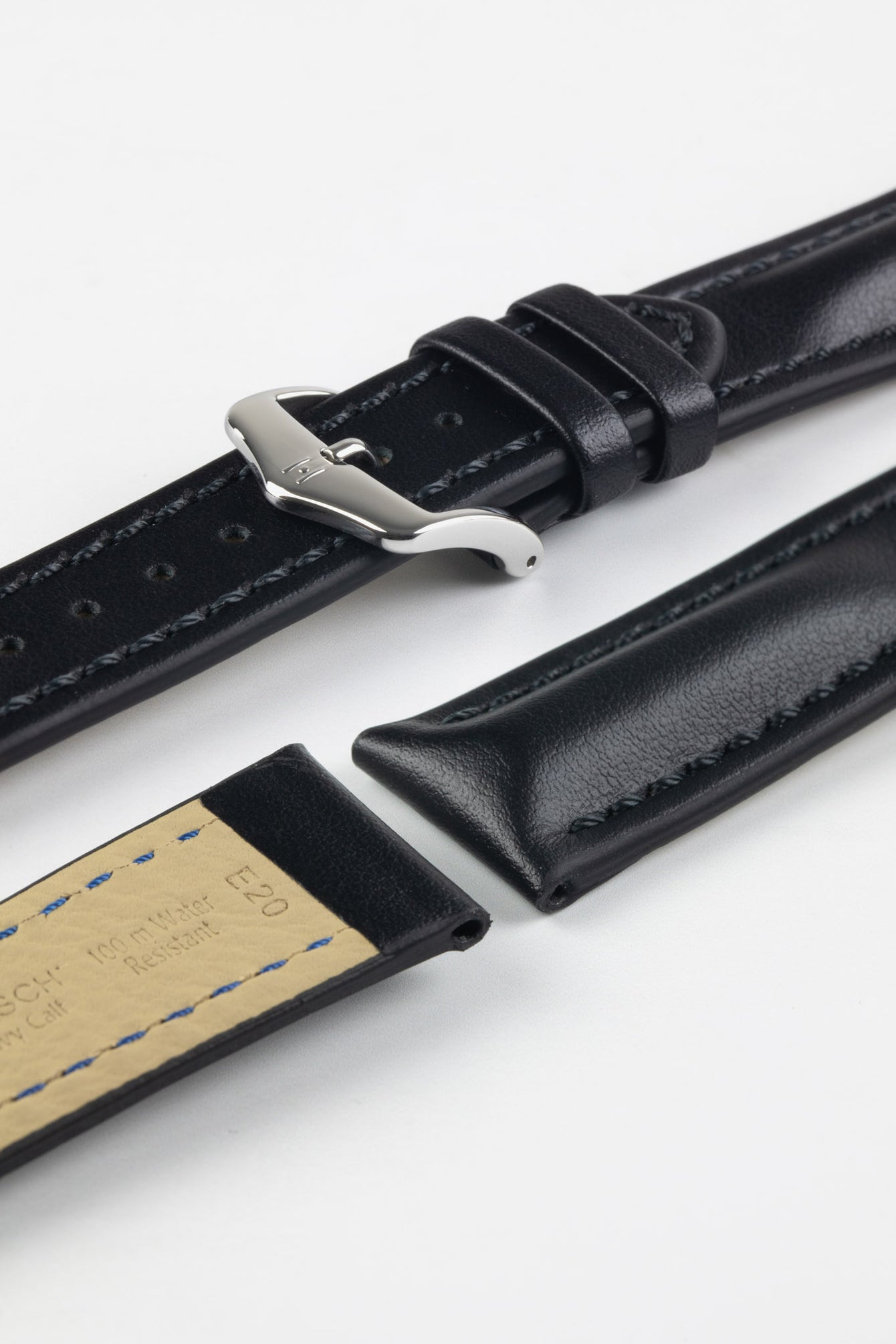 Hirsch HEAVY CALF Water-Resistant Calf Leather Watch Strap in BLACK/BLACK