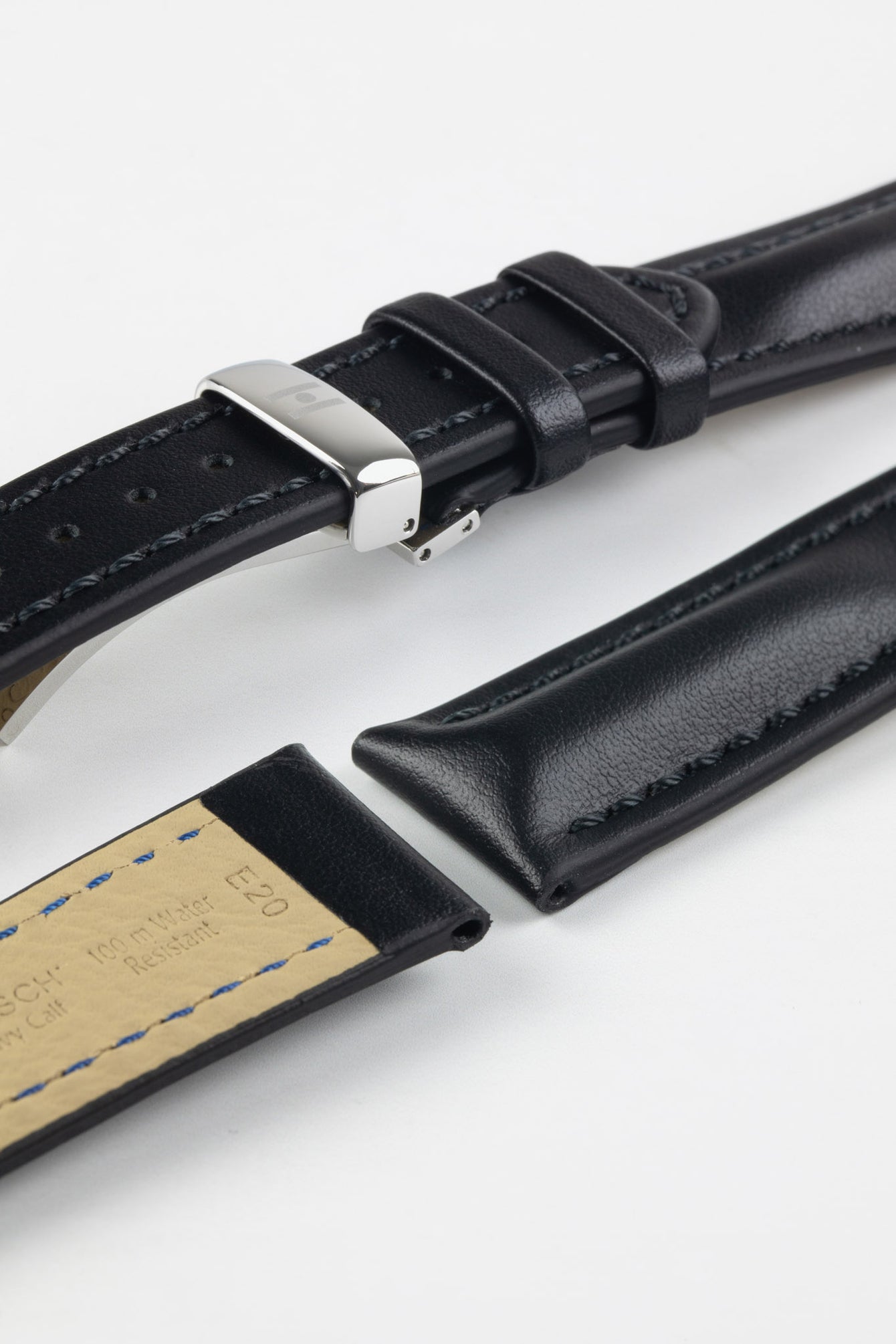 Hirsch HEAVY CALF Water-Resistant Calf Leather Watch Strap in BLACK/BLACK