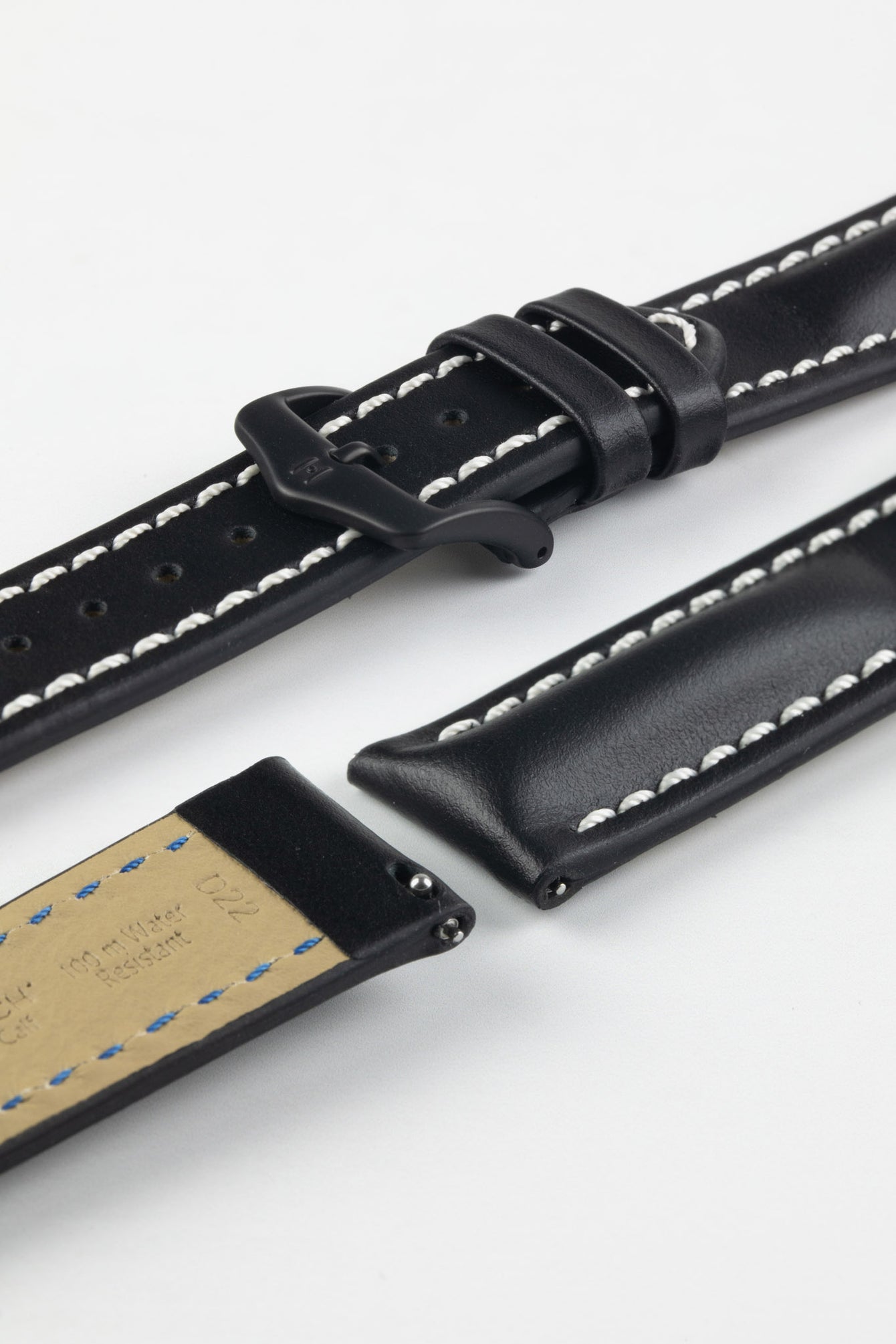 Hirsch HEAVY CALF Water-Resistant Calf Leather Watch Strap in BLACK/WHITE