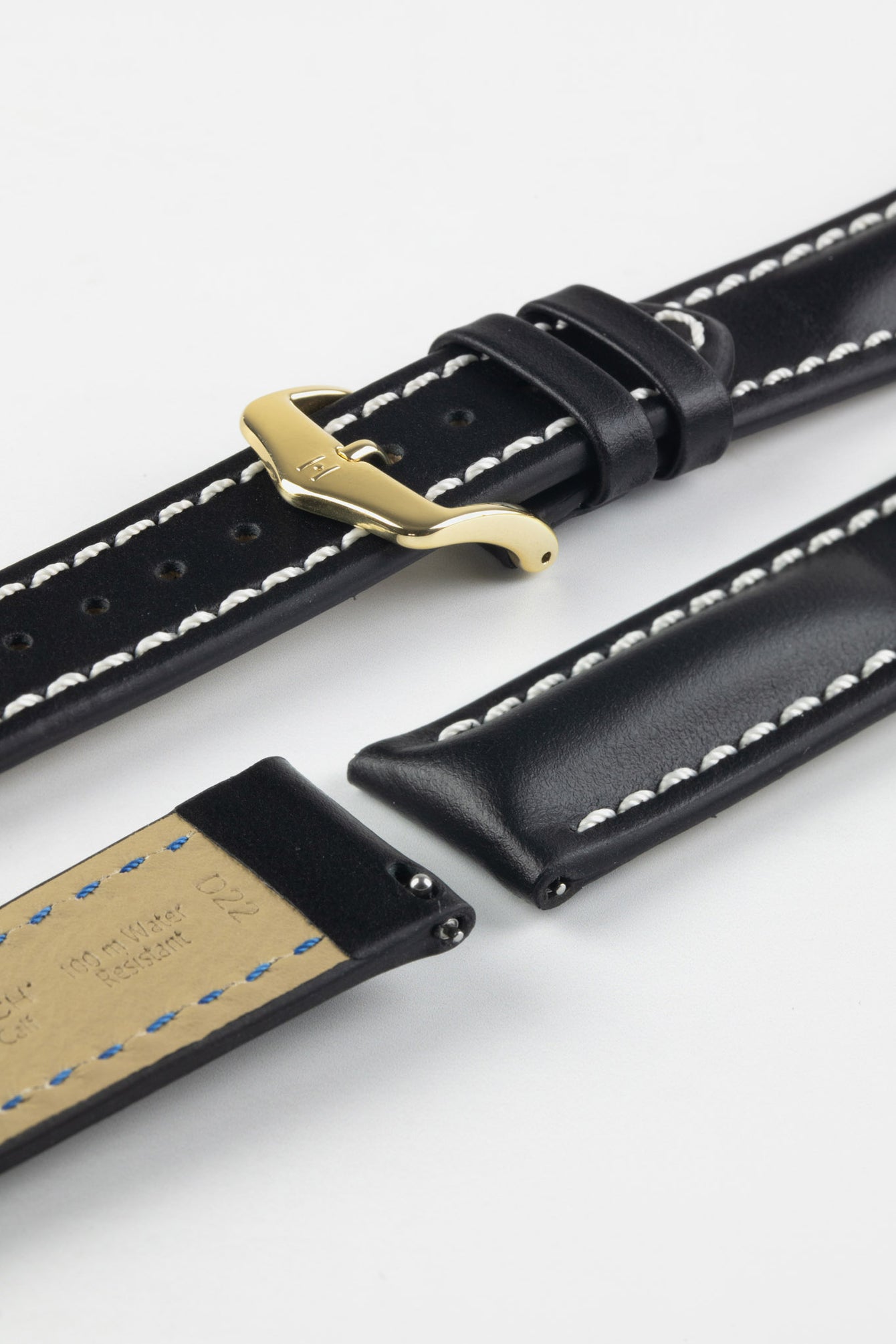 Hirsch HEAVY CALF Water-Resistant Calf Leather Watch Strap in BLACK/WHITE