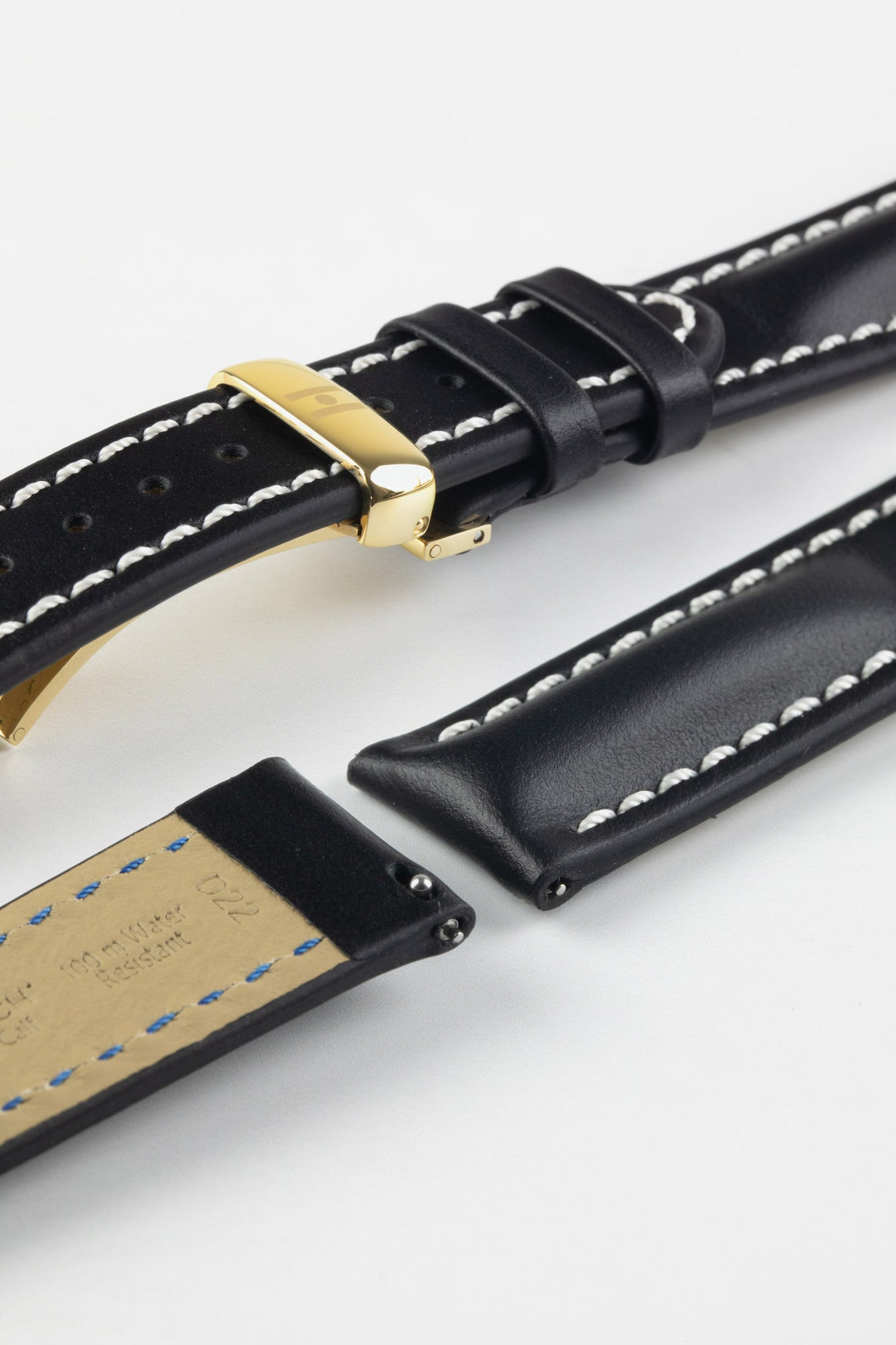 Hirsch HEAVY CALF Water-Resistant Calf Leather Watch Strap in BLACK/WHITE