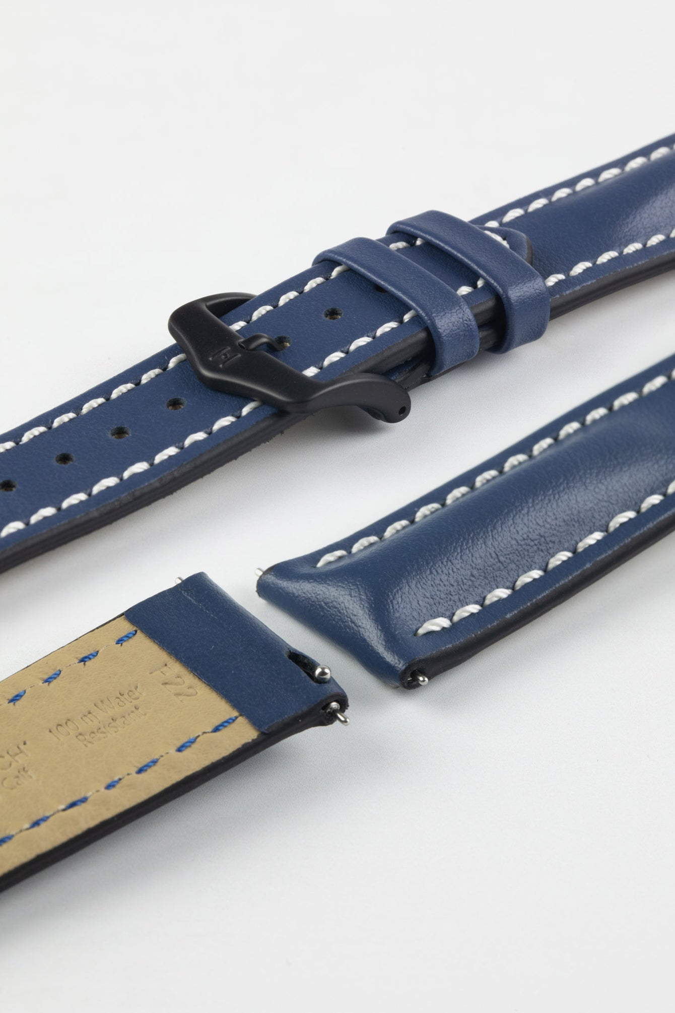 Hirsch HEAVY CALF Water-Resistant Calf Leather Watch Strap in BLUE