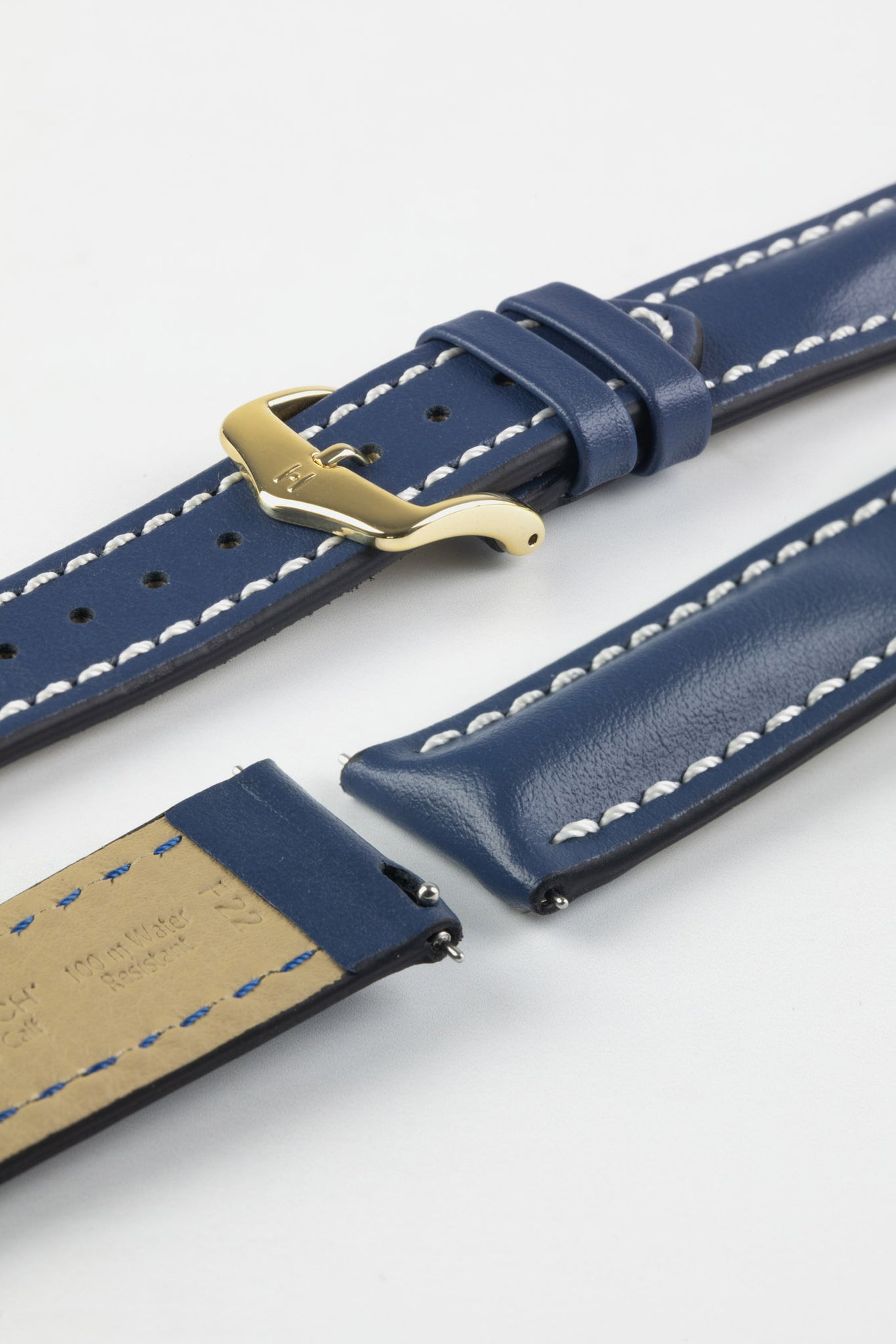 Hirsch HEAVY CALF Water-Resistant Calf Leather Watch Strap in BLUE