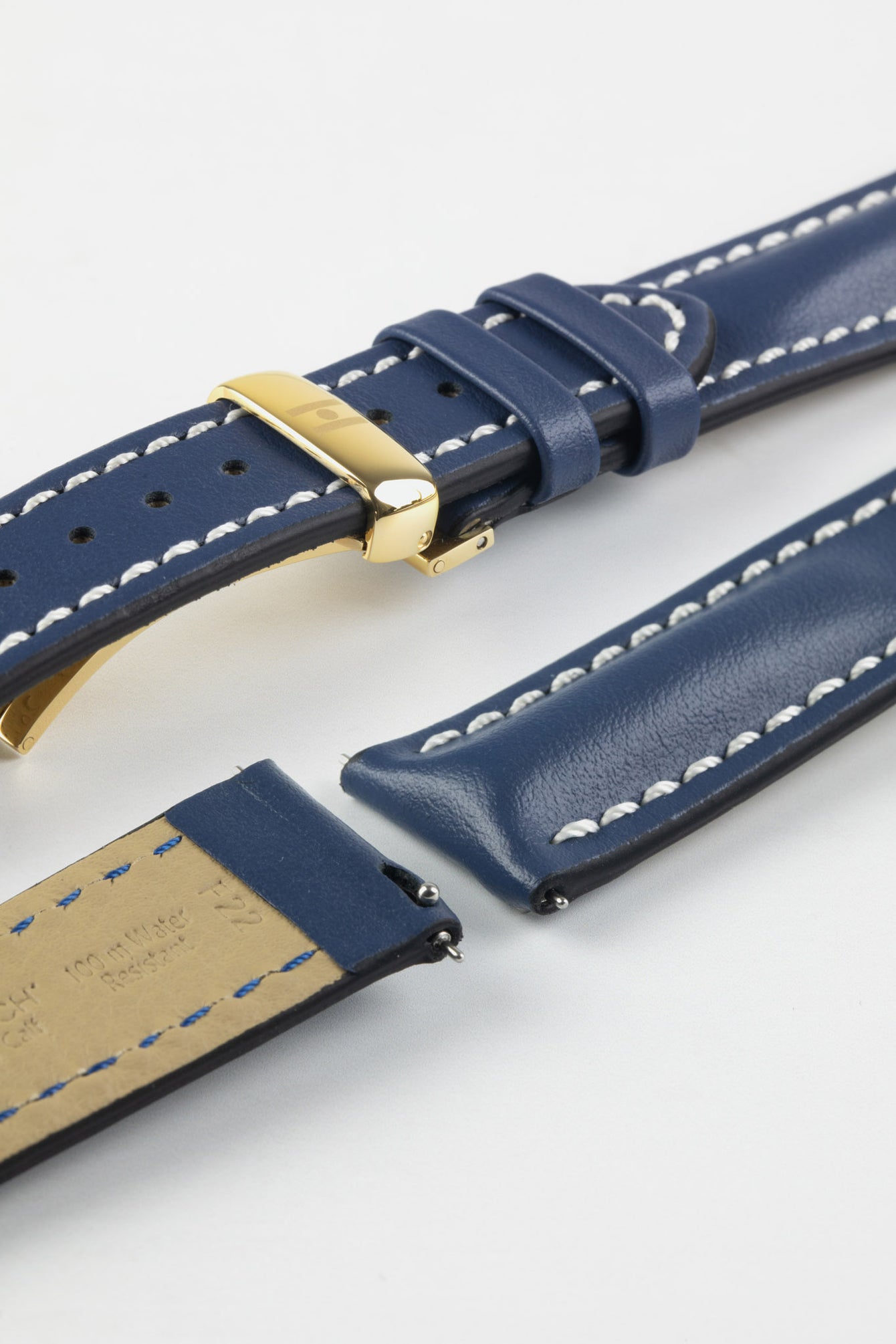 Hirsch HEAVY CALF Water-Resistant Calf Leather Watch Strap in BLUE