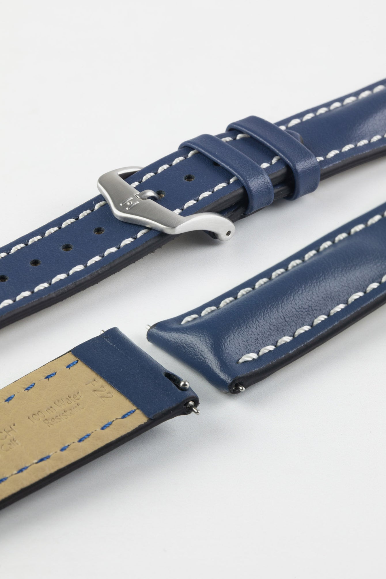 Hirsch HEAVY CALF Water-Resistant Calf Leather Watch Strap in BLUE