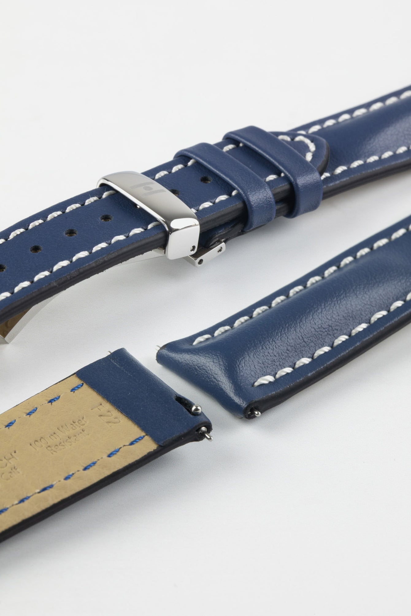 Hirsch HEAVY CALF Water-Resistant Calf Leather Watch Strap in BLUE