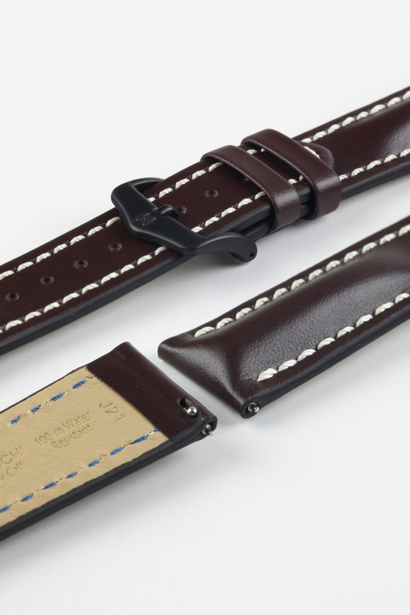 Hirsch HEAVY CALF Water-Resistant Calf Leather Watch Strap in BROWN