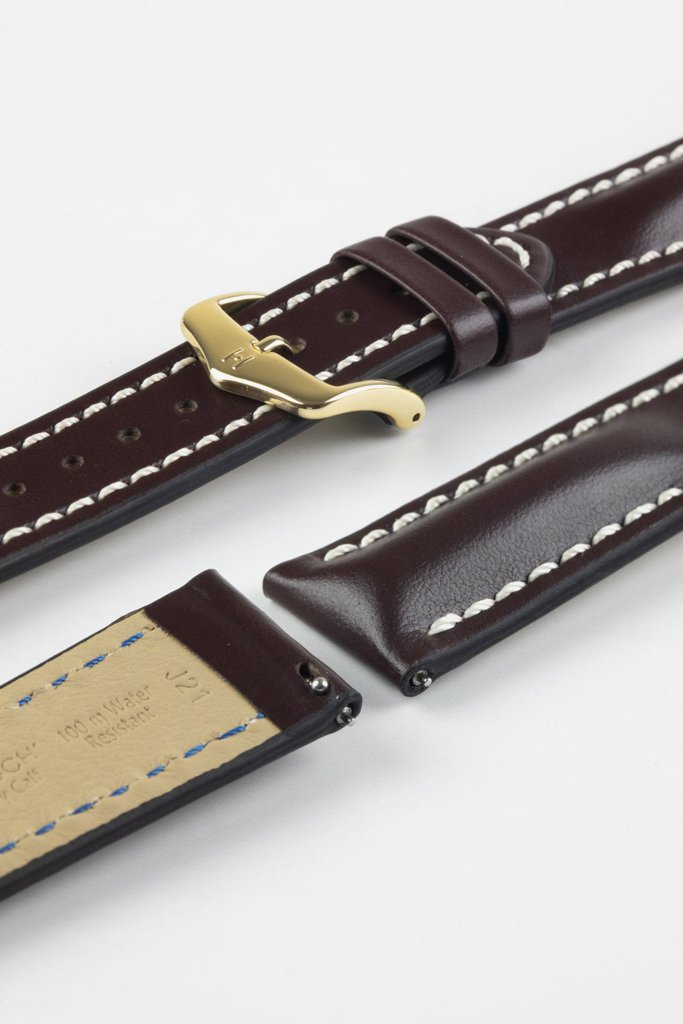 Hirsch HEAVY CALF Water-Resistant Calf Leather Watch Strap in BROWN