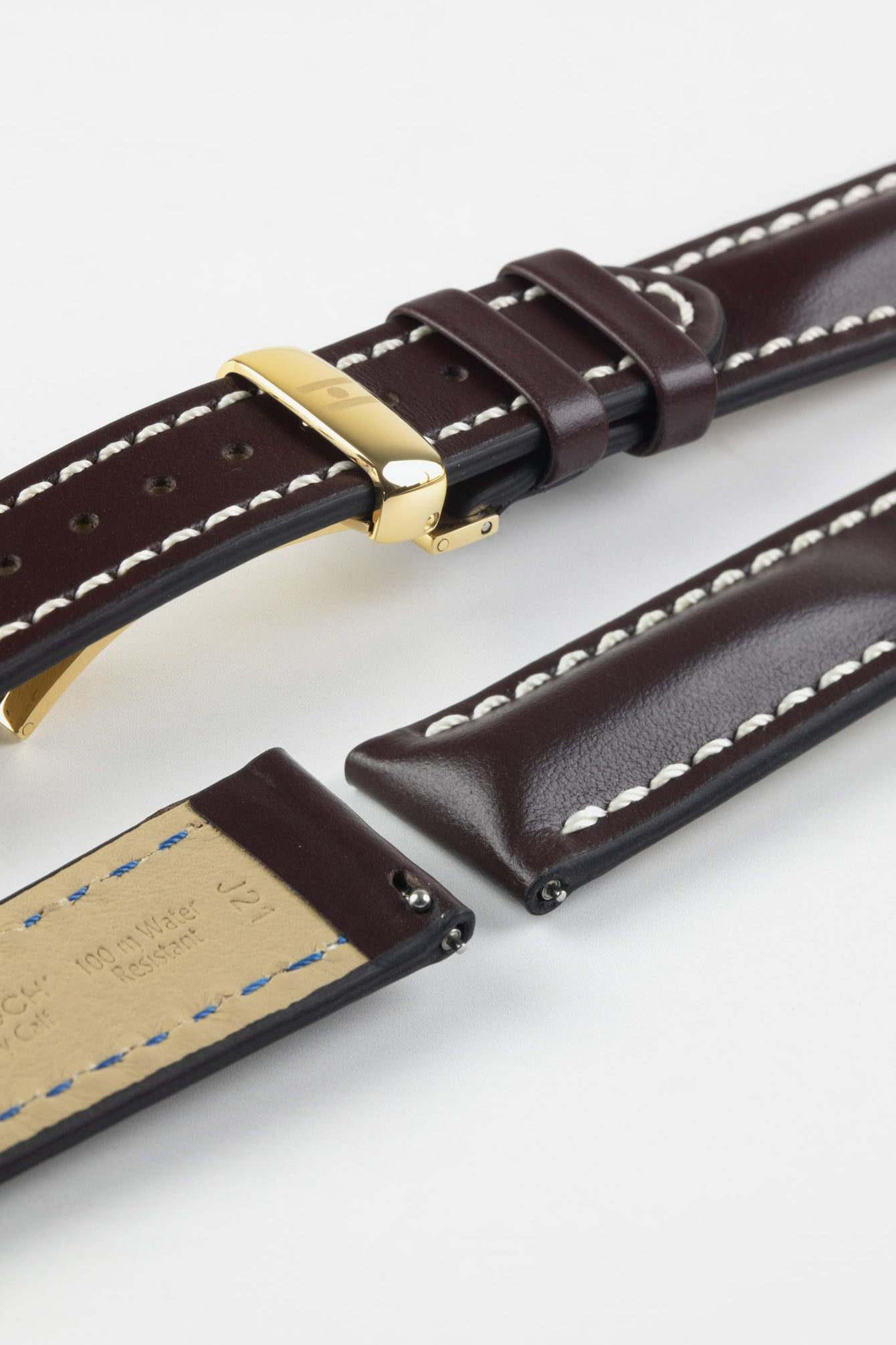 Hirsch HEAVY CALF Water-Resistant Calf Leather Watch Strap in BROWN