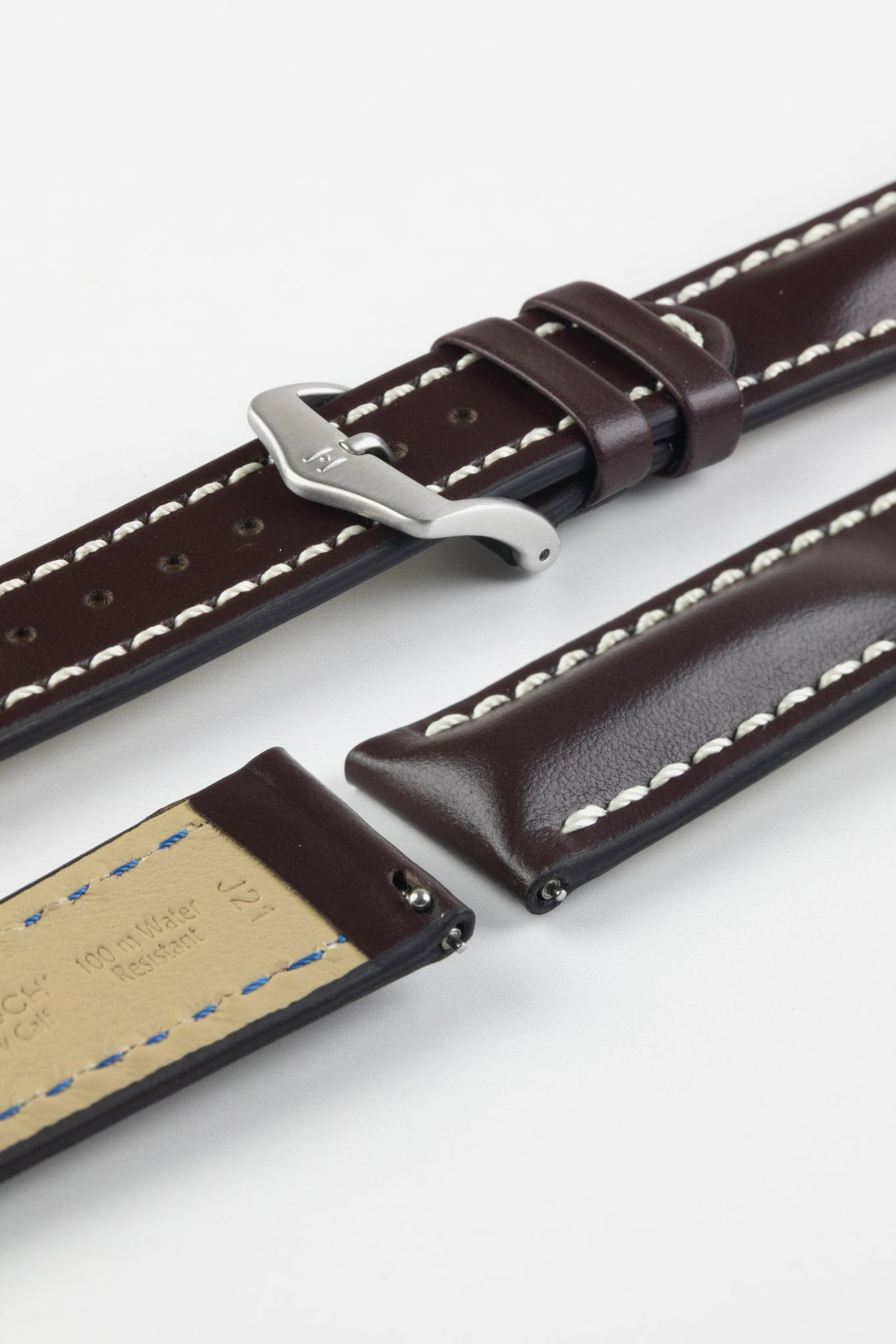 Hirsch HEAVY CALF Water-Resistant Calf Leather Watch Strap in BROWN