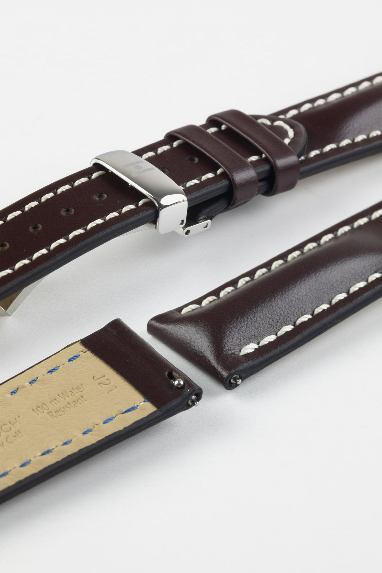 Hirsch HEAVY CALF Water-Resistant Calf Leather Watch Strap in BROWN