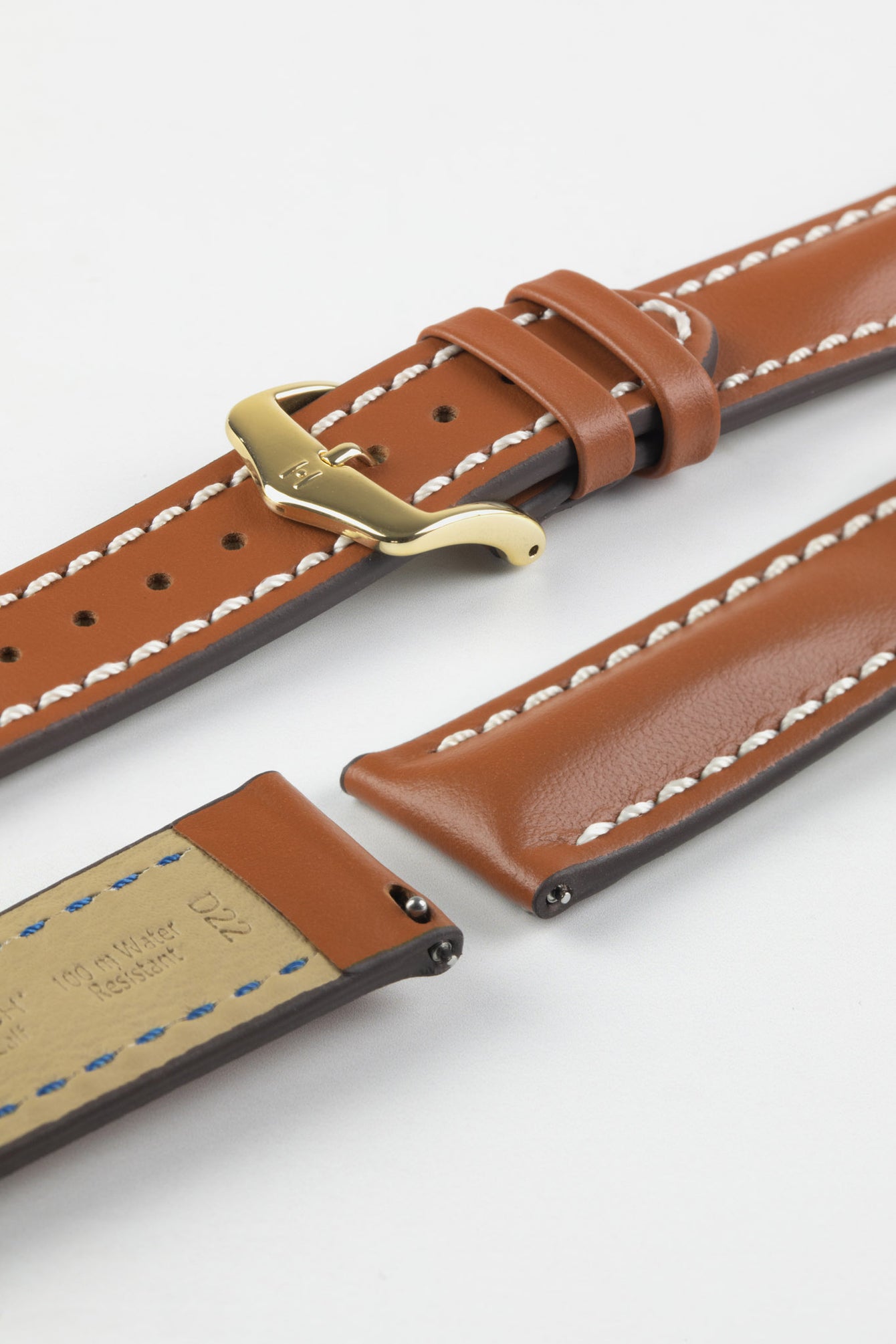 Hirsch Heavy Calf Leather Watch Strap Water-Resistant in GOLD BROWN