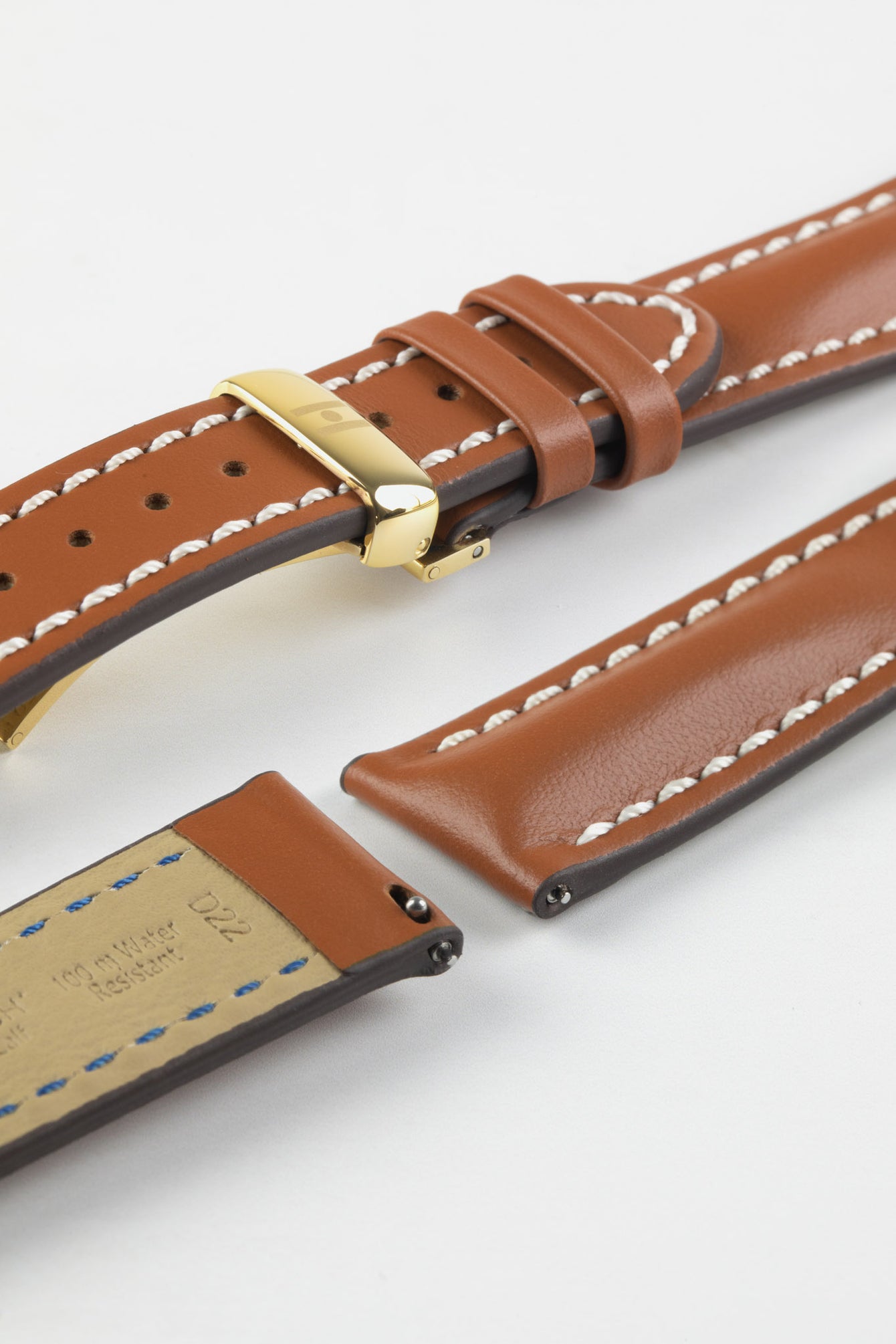 Hirsch Heavy Calf Leather Watch Strap Water-Resistant in GOLD BROWN