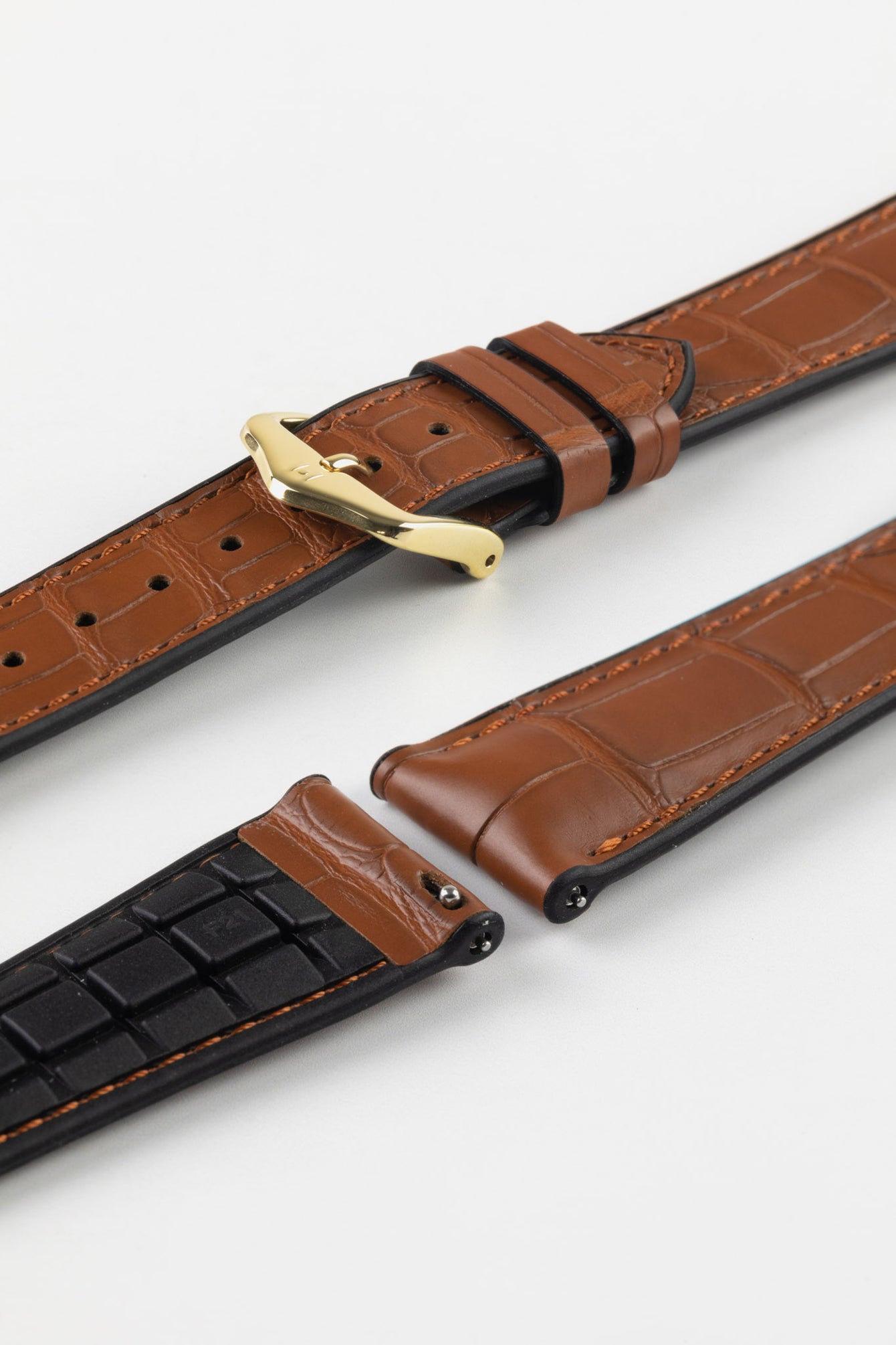 Hirsch IAN Louisiana Alligator Hide Performance Watch Strap in GOLD BROWN