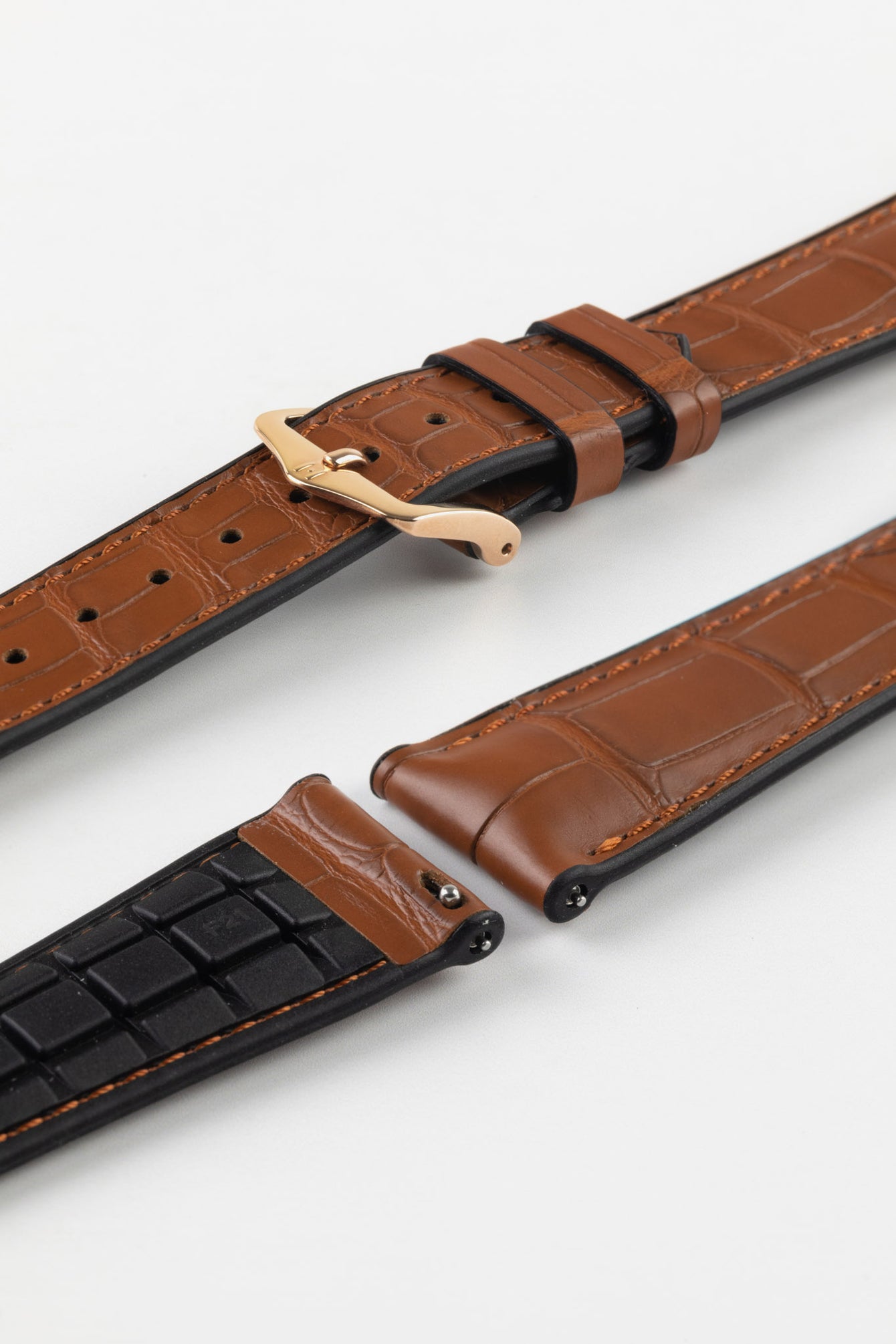 Hirsch IAN Louisiana Alligator Hide Performance Watch Strap in GOLD BROWN