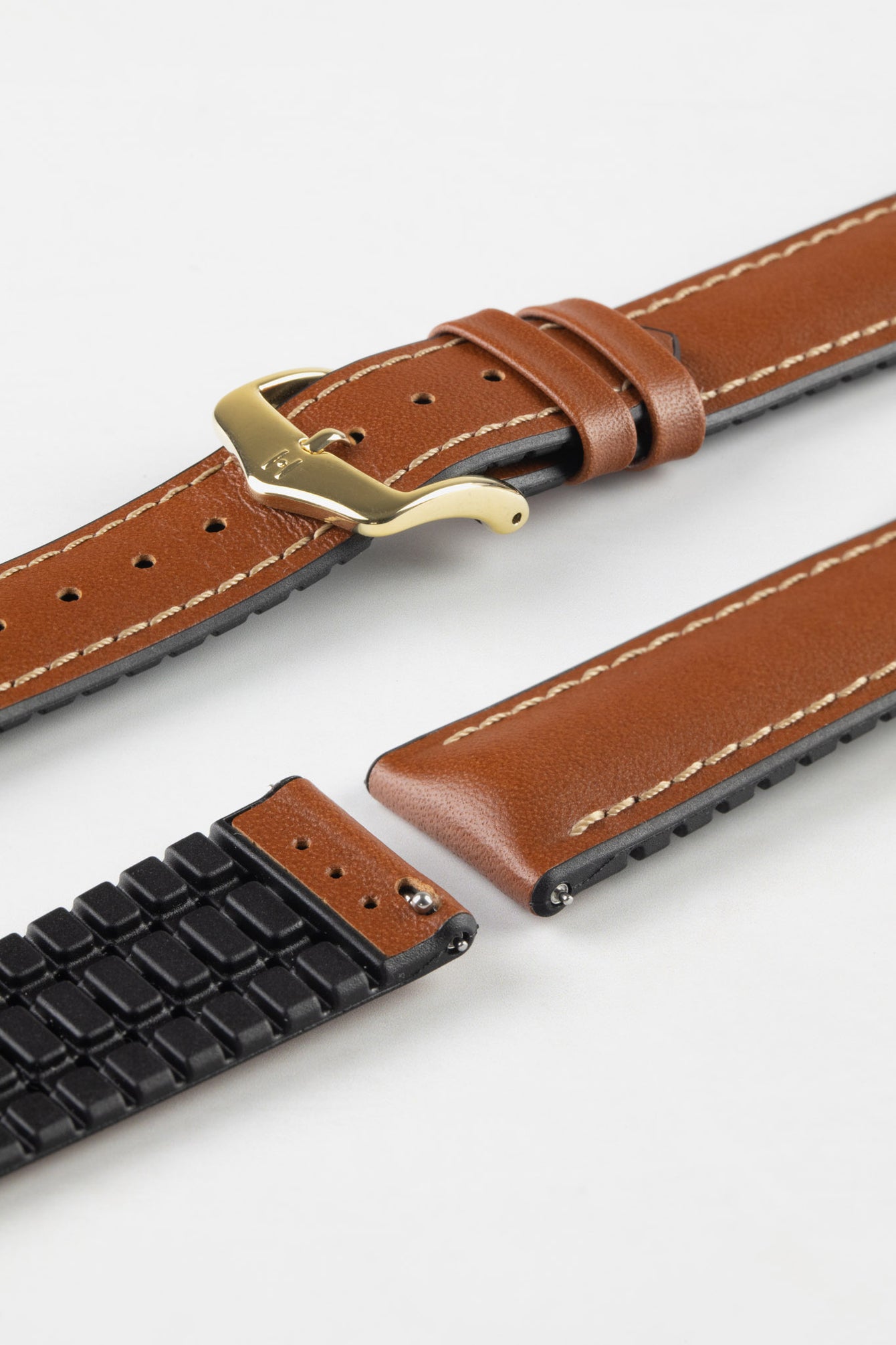 Hirsch JAMES Calf Leather Performance Watch Strap in GOLD BROWN