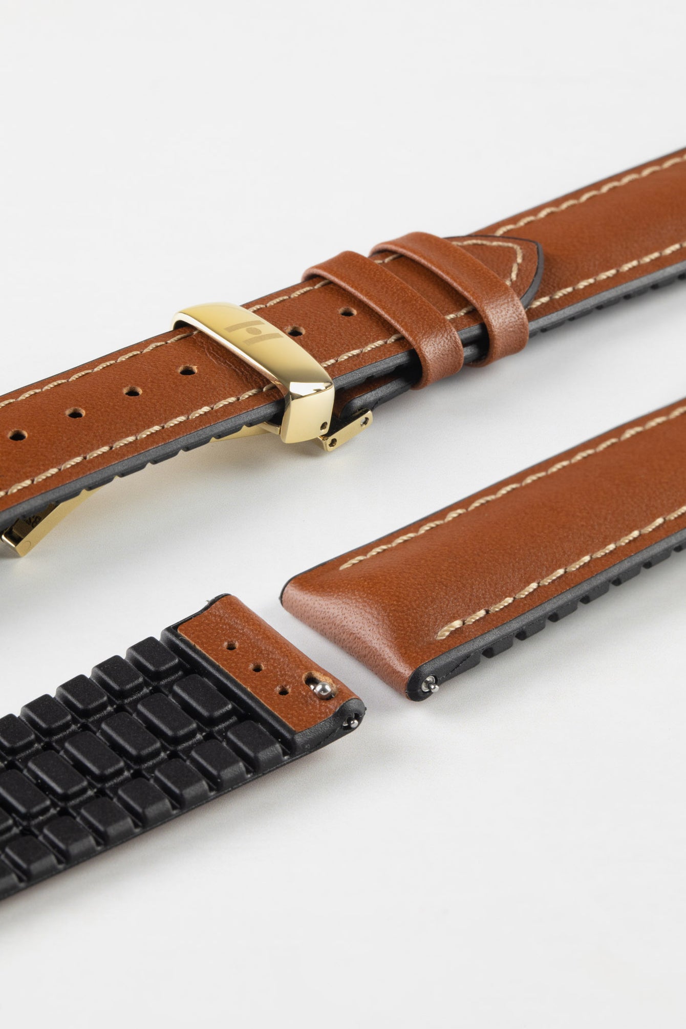 Hirsch JAMES Calf Leather Performance Watch Strap in GOLD BROWN