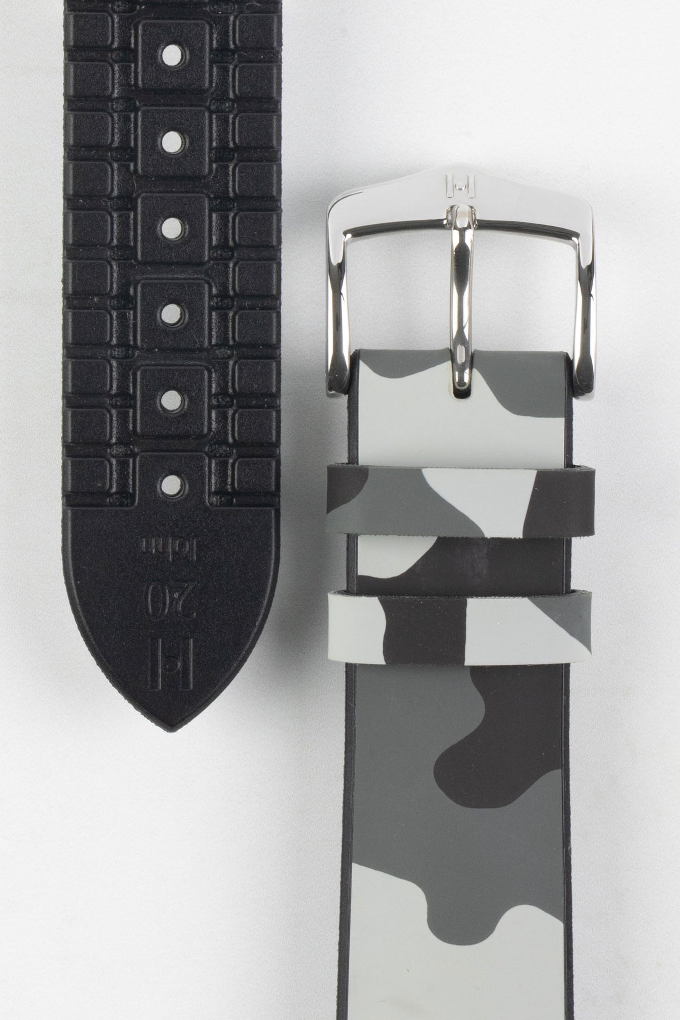 Hirsch JOHN Natural Rubber Performance Watch Strap in GREY CAMOUFLAGE