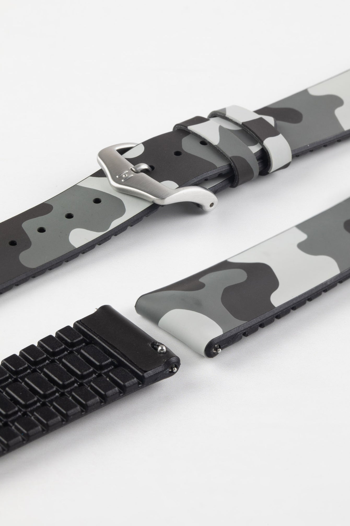 Hirsch JOHN Natural Rubber Performance Watch Strap in GREY CAMOUFLAGE