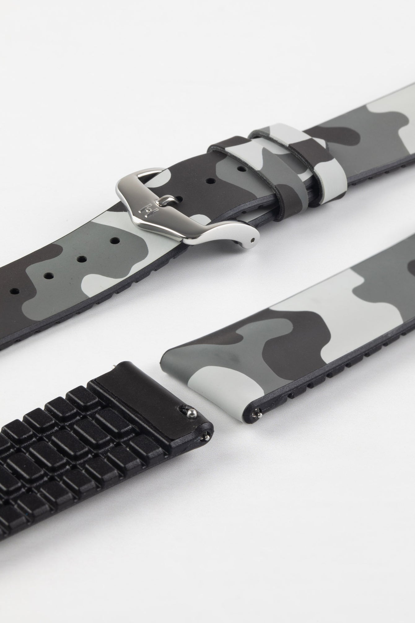 Hirsch JOHN Natural Rubber Performance Watch Strap in GREY CAMOUFLAGE