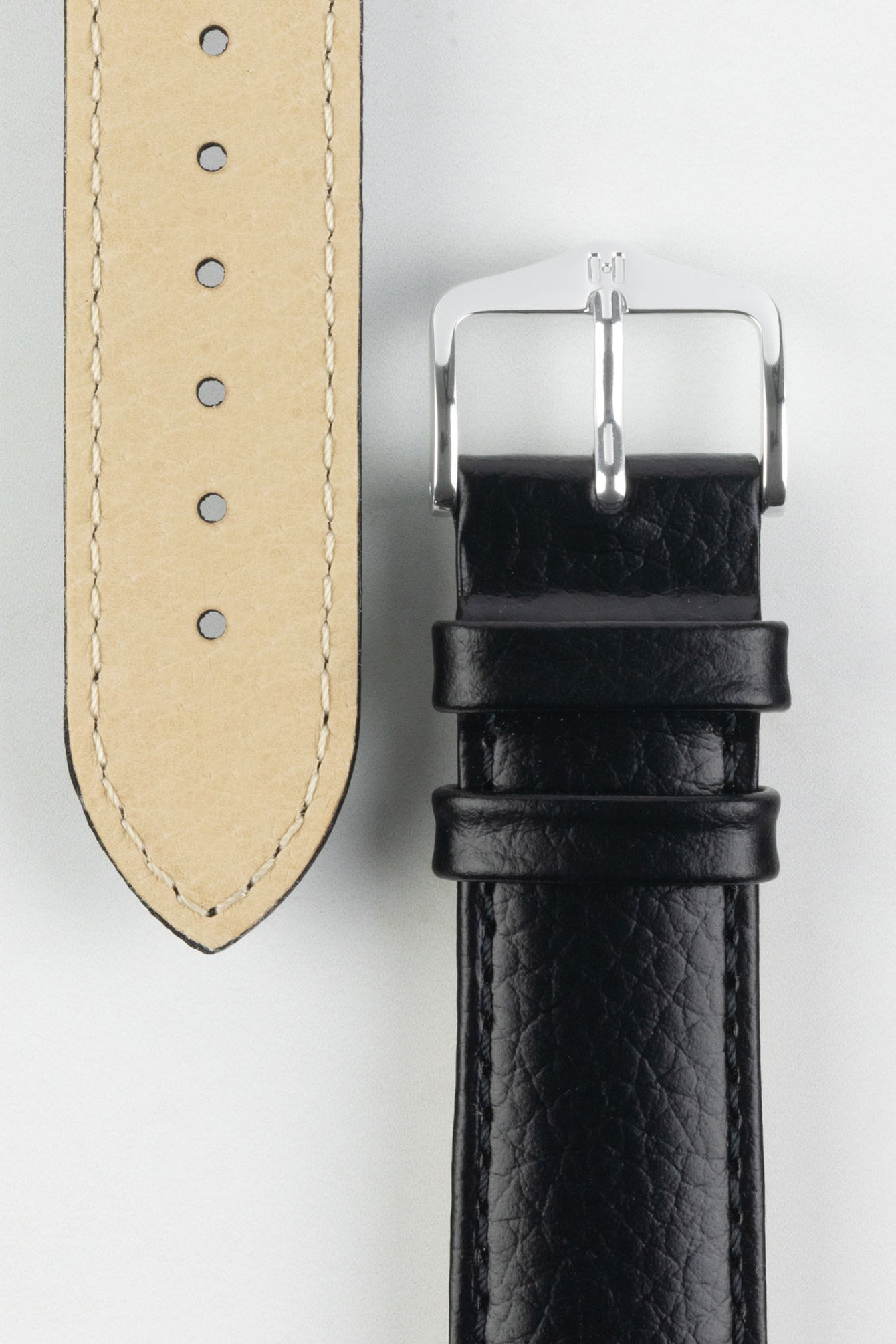 Hirsch KANSAS Buffalo-Embossed Calf Leather Watch Strap in BLACK with Black Stitch