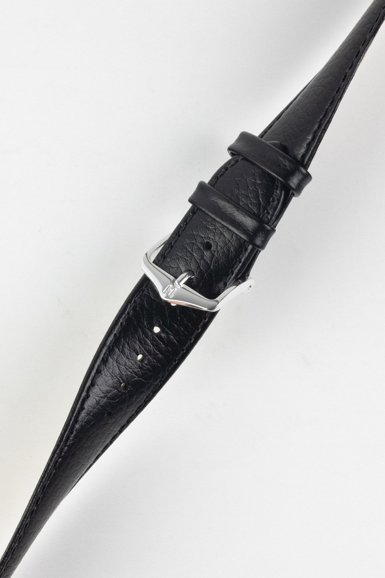 Hirsch KANSAS Buffalo-Embossed Calf Leather Watch Strap in BLACK with Black Stitch