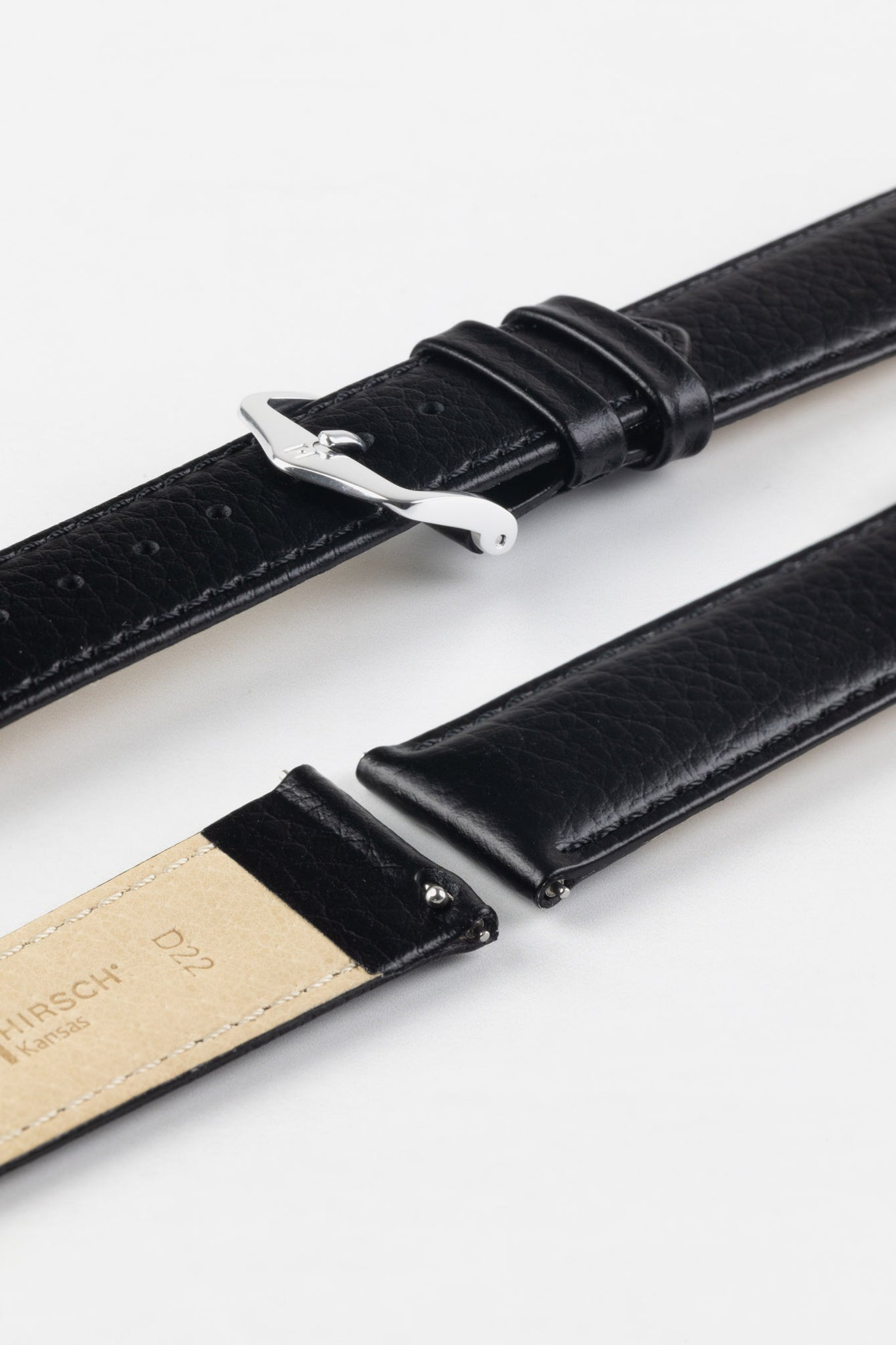 Hirsch KANSAS Buffalo-Embossed Calf Leather Watch Strap in BLACK with Black Stitch