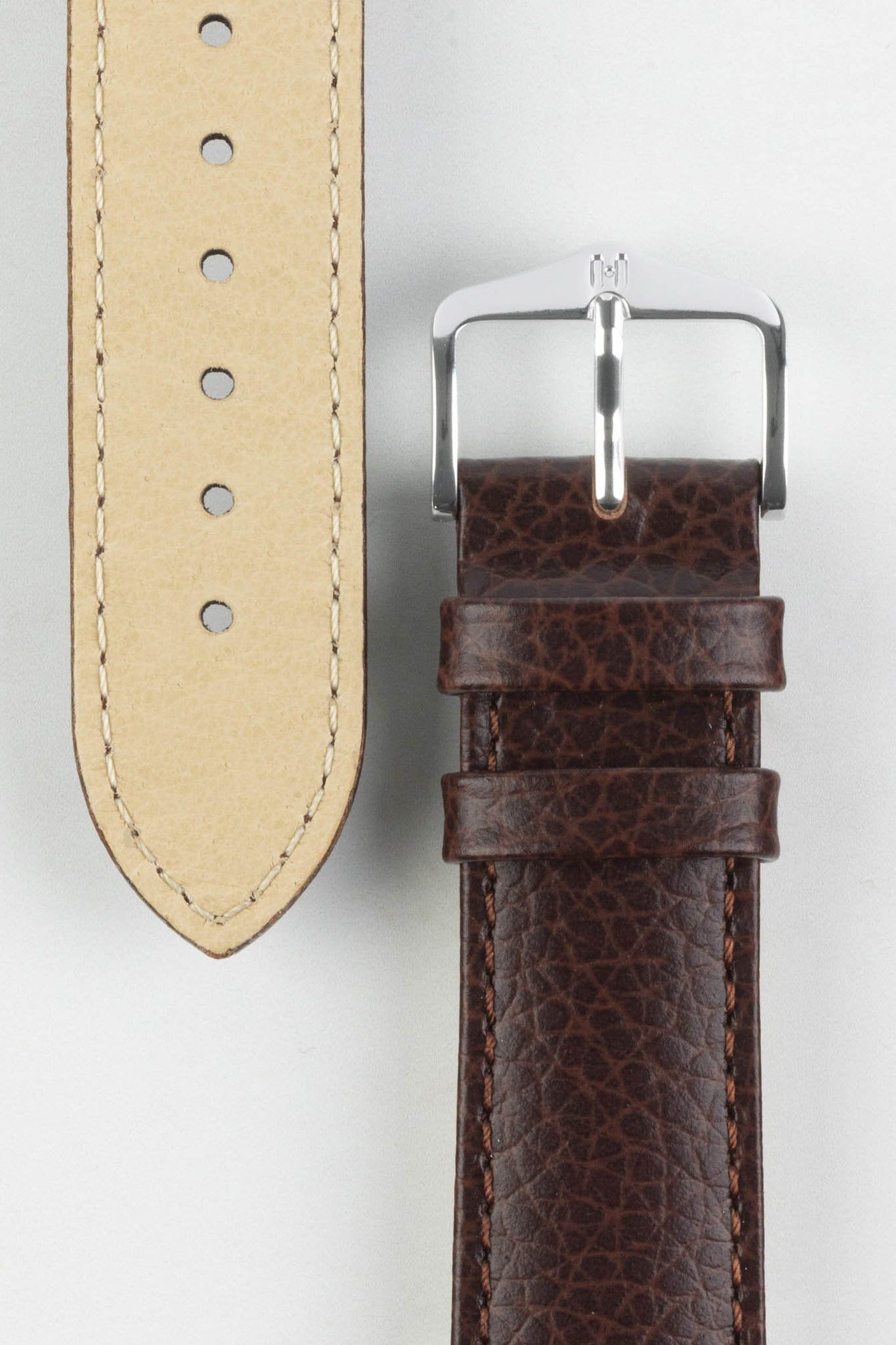 Hirsch KANSAS Buffalo-Embossed Calf Leather Watch Strap in BROWN